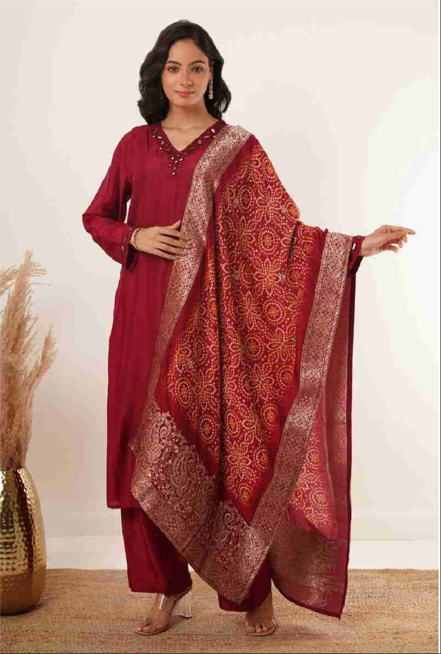 The Aaina Range of Women's Embroidered Kurta Set – Ethnic Motifs and Mirror Work with Salwar and Dupatta