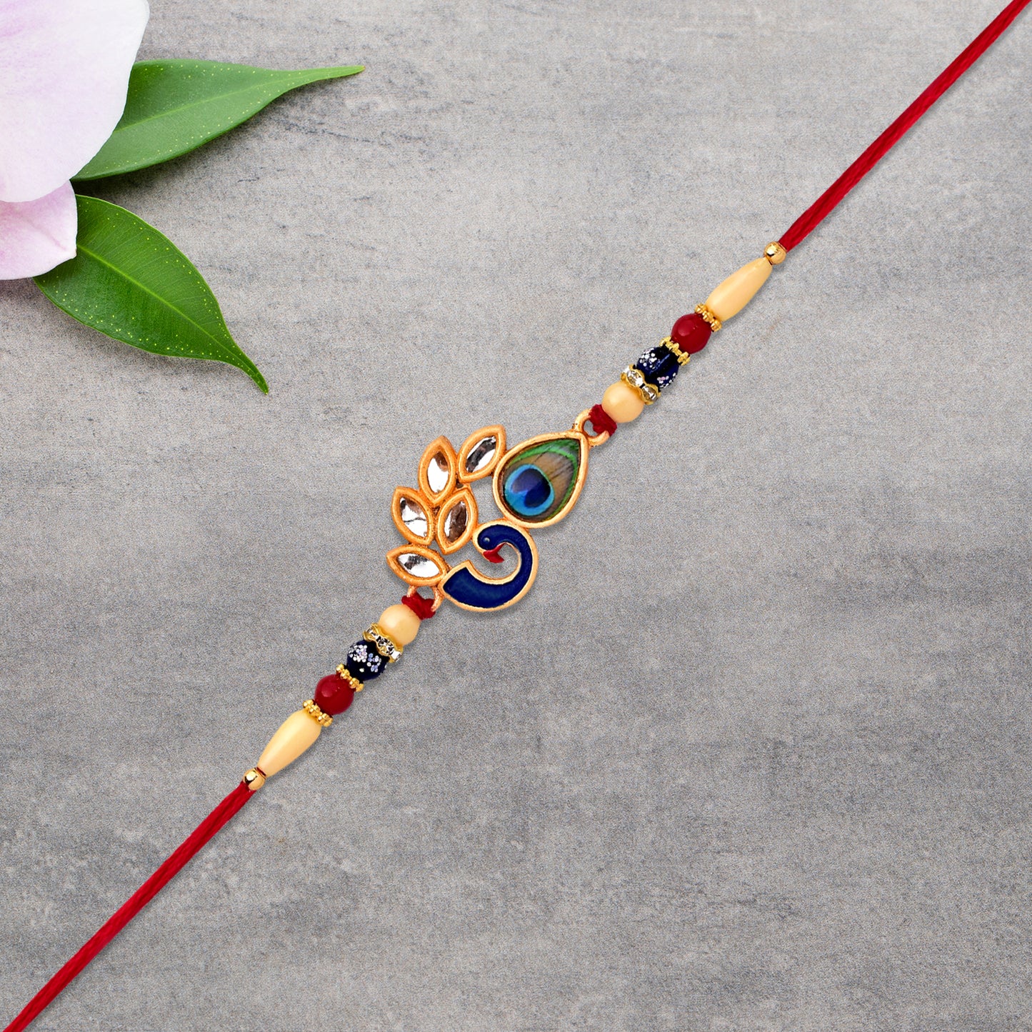 Artistic Mor Pankh Rakhi With Colorful Enamel And Traditional Thread - warehousetech13