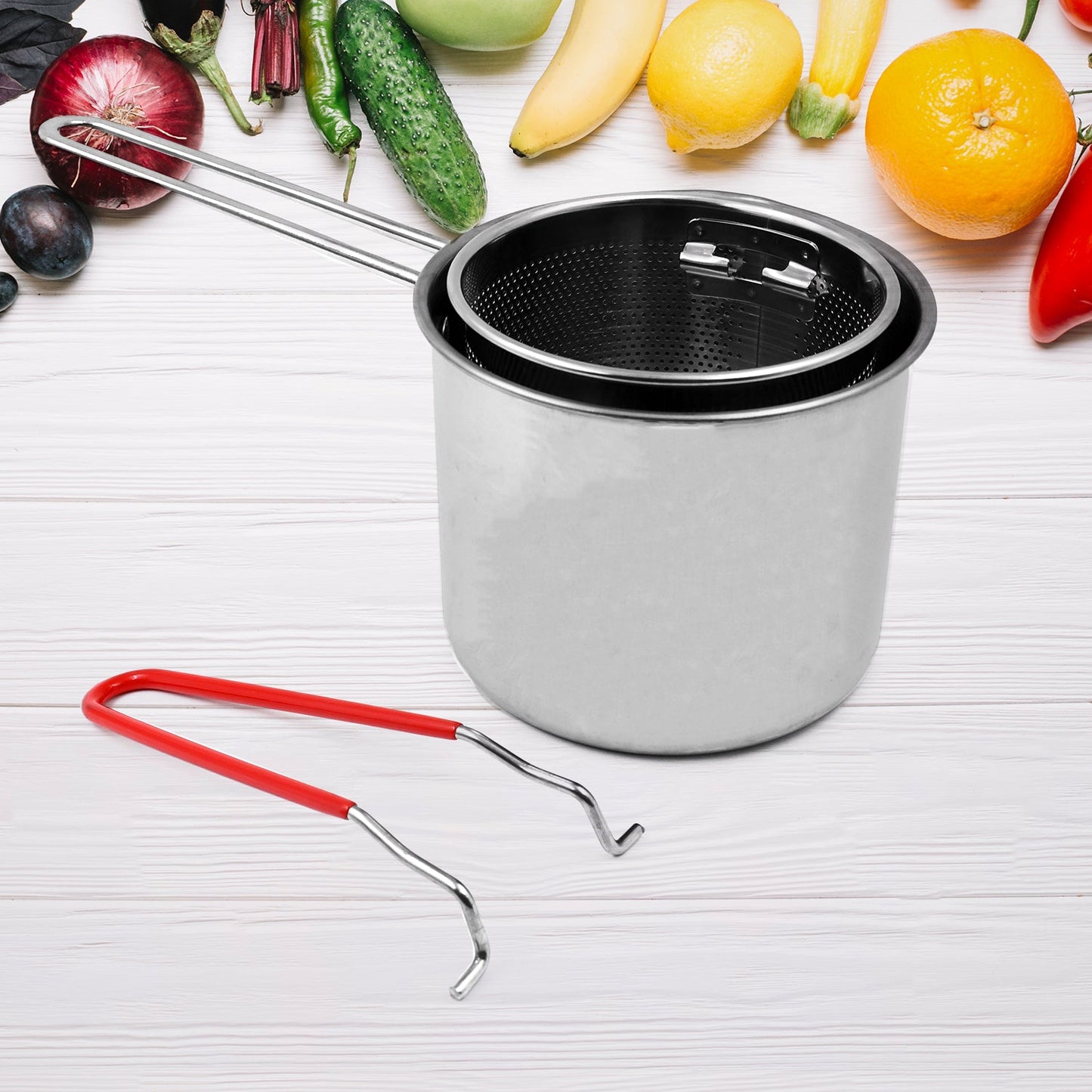Small Deep Frying Pot With Strainer Basket (2 Pc Set) - warehousetech13