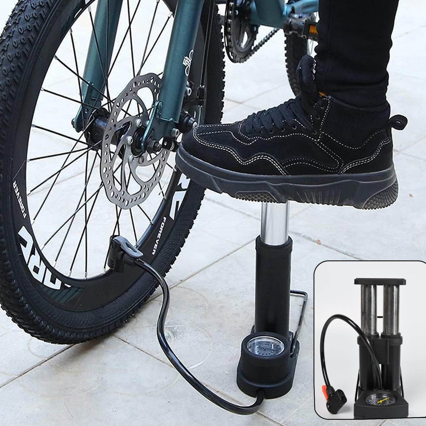 Portable Mini Bike Pumpcycle Pump Foot Activated With Gauge Floor Bicycle Pump Cycle Pump - warehousetech13