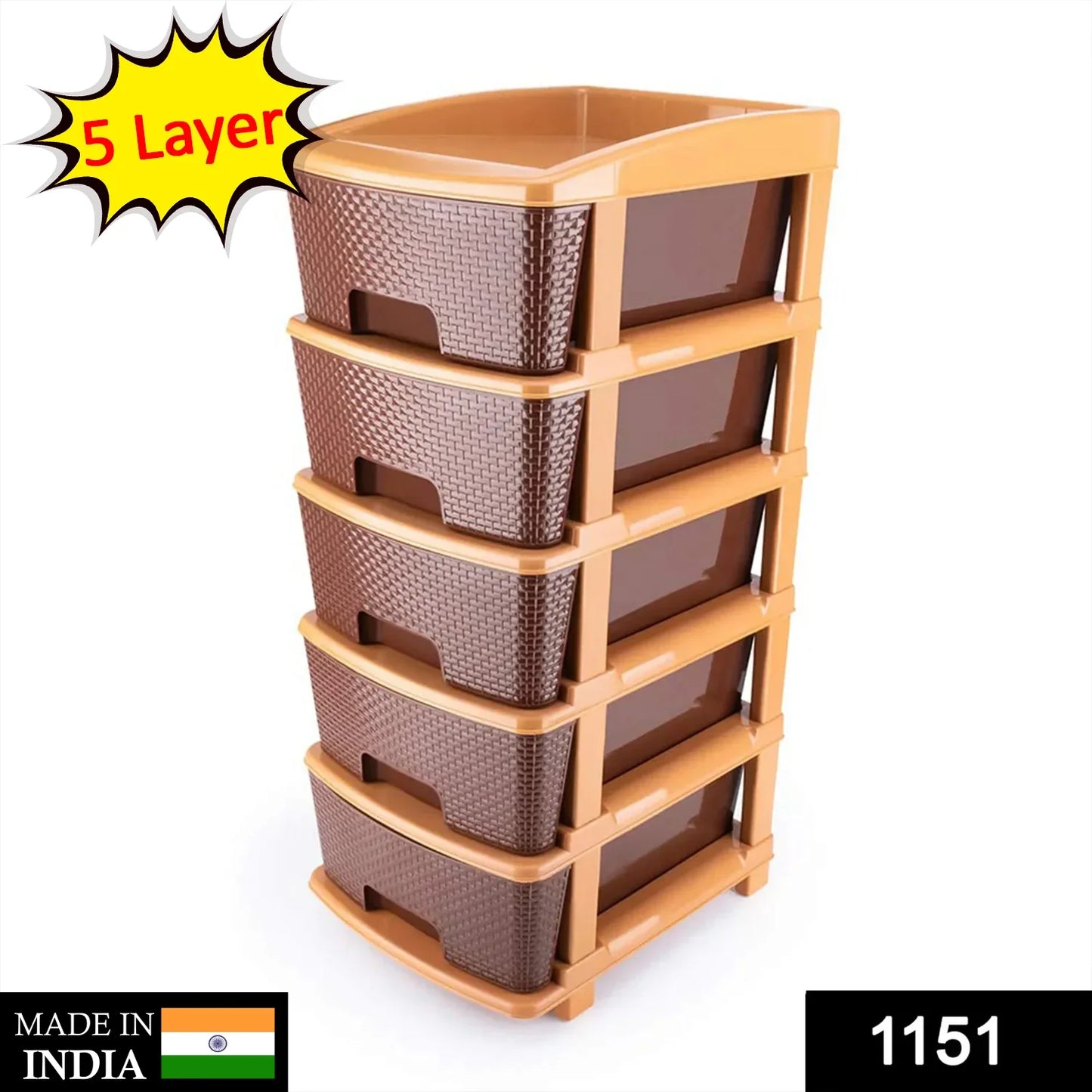 1151 5tier Plastic Modular Drawer System For Multiple Use (Brown Colour) - warehousetech13