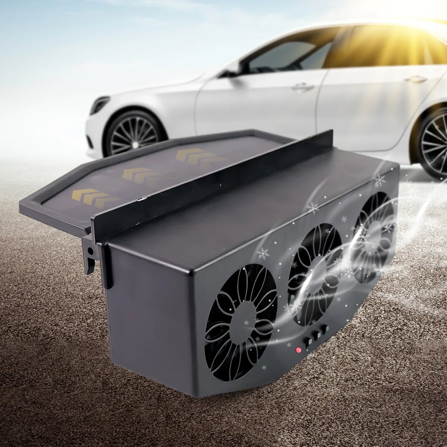Triple Fan Solar Powered Car Exhaust Ventilation System With Usb Charging - warehousetech13