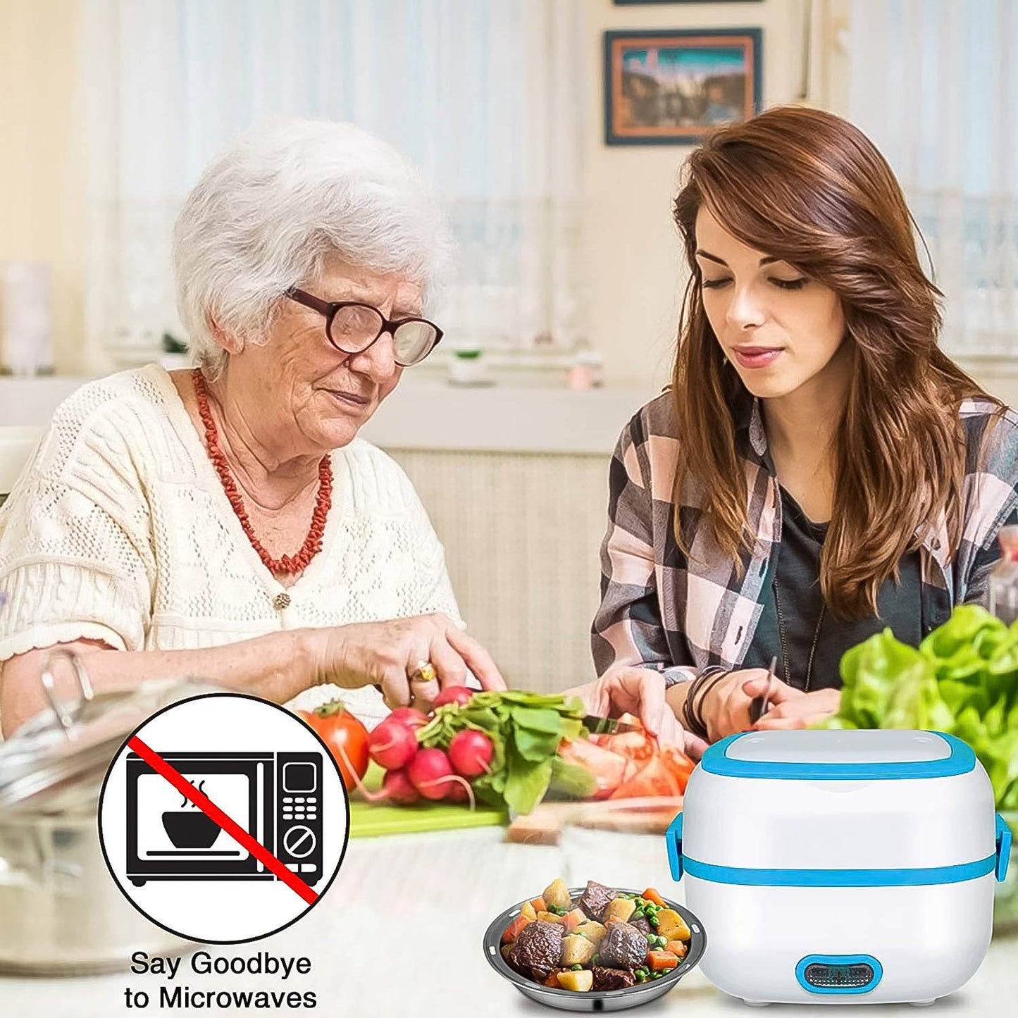 Electric Lunch Box 3 In 1 Food Heater Cooker Steamer With Stainless Steel Bowls (1 Set) - warehousetech13