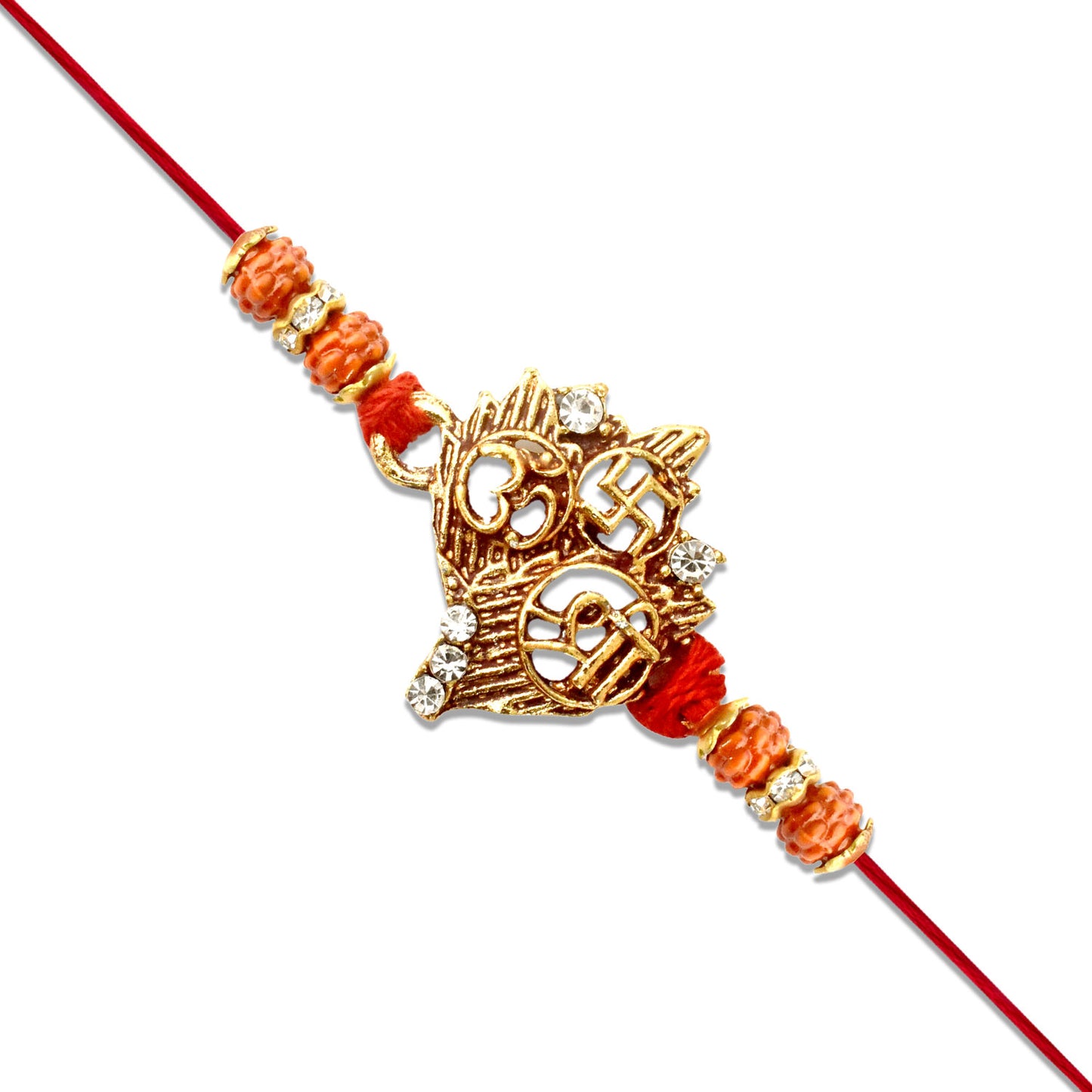 Spiritual Symbol Rakhi With Om Swastik Rudraksha Beads - warehousetech13