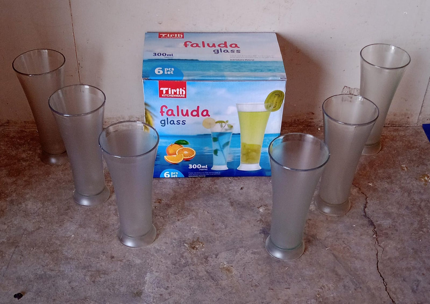 High Quality Faluda Ice Cream Juicer And Water Glasses Set Of 6 Transparent Drinking Water Glasses Stylish Glasses For Faluda Water Juice Glass Set Of 6 Pcs (300 Ml Approx) - warehousetech13