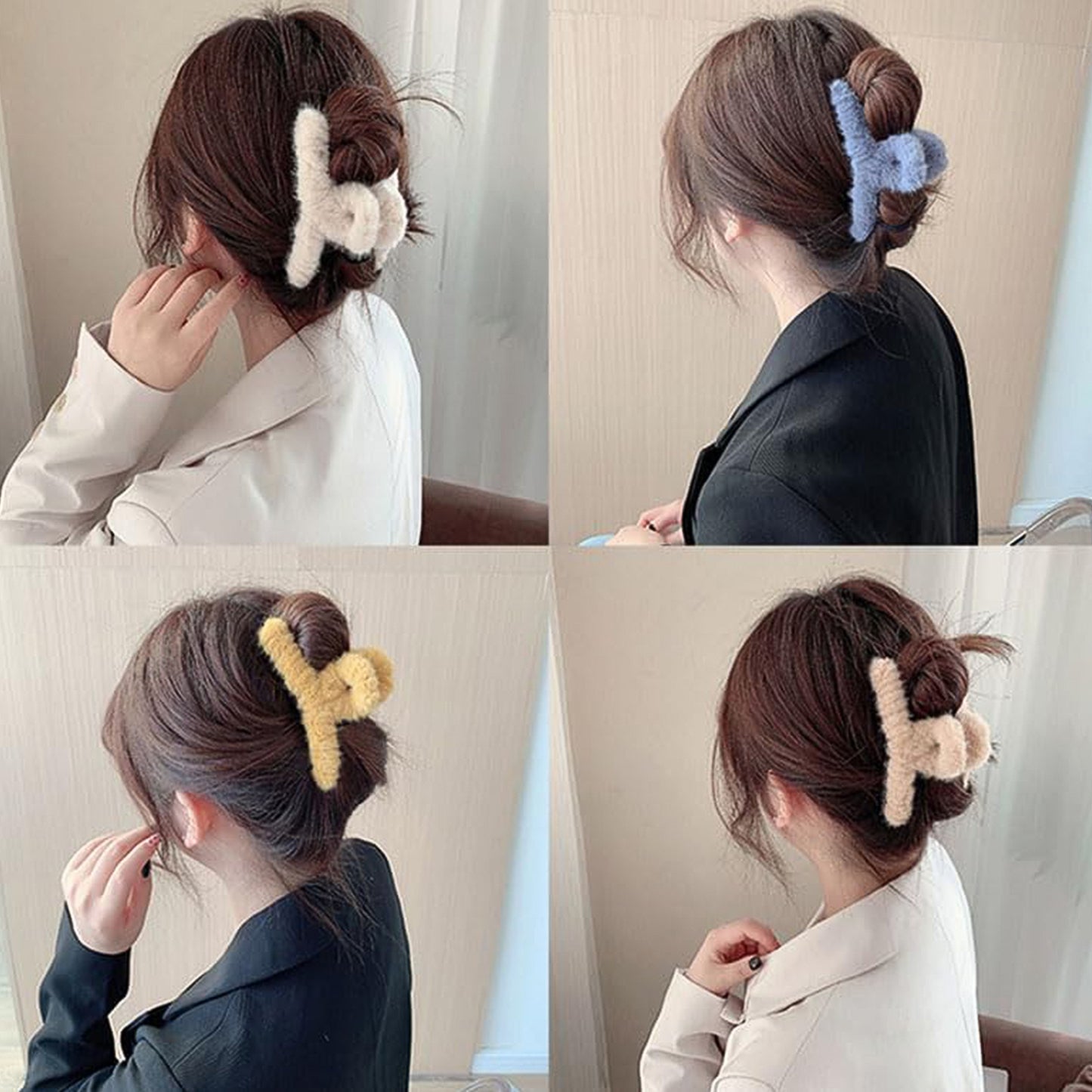 Premium Soft Fur Coated Hair Clutcher Clip Set (12 Pc) - warehousetech13