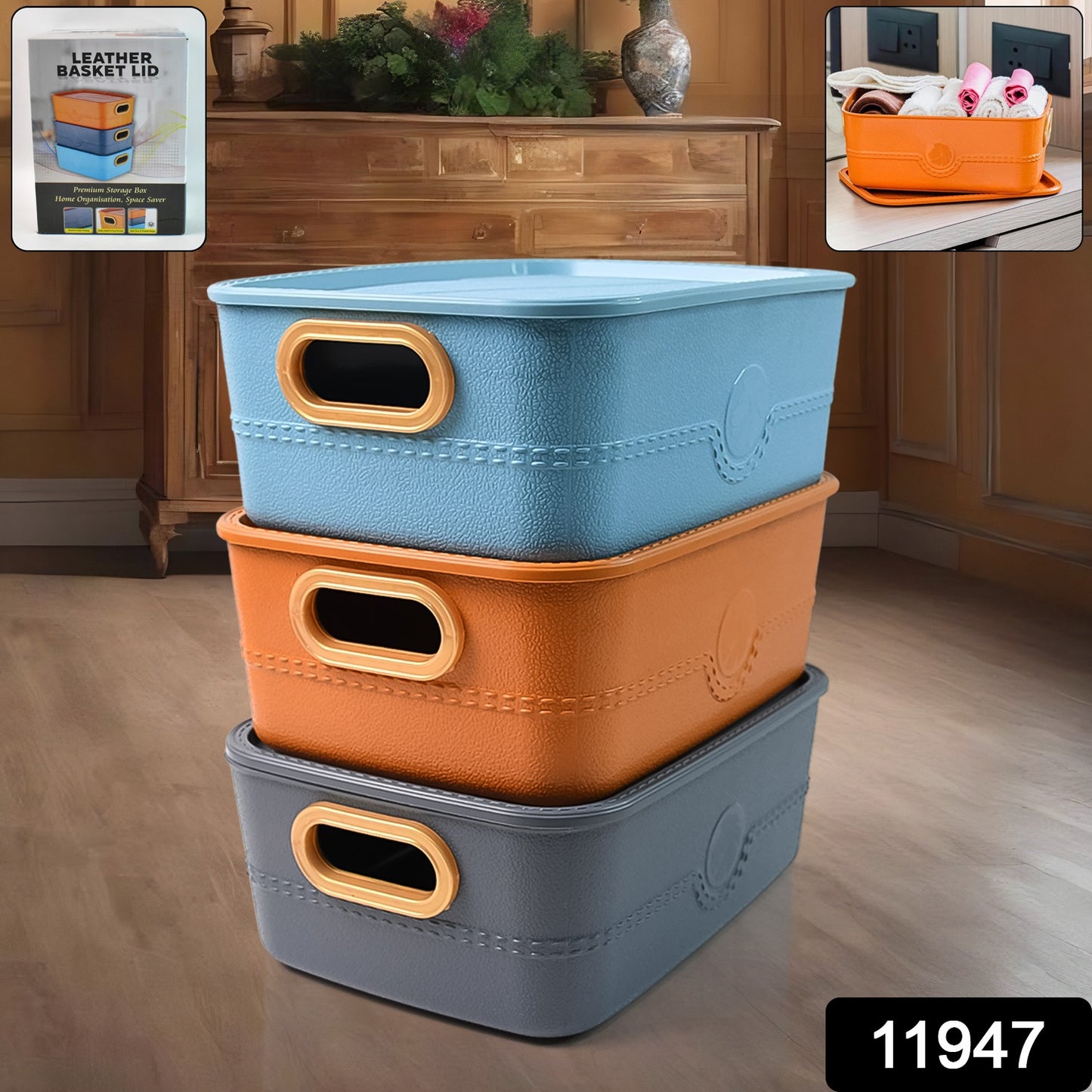 Plastic Multipurpose Storage Basket Bin Set With Handle (3 Pcs Set) - warehousetech13