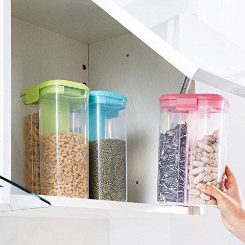 2147 Plastic 2 Sections Air Tight Transparent Food Grain Cereal Storage Container (2 Ltr) - warehousetech13