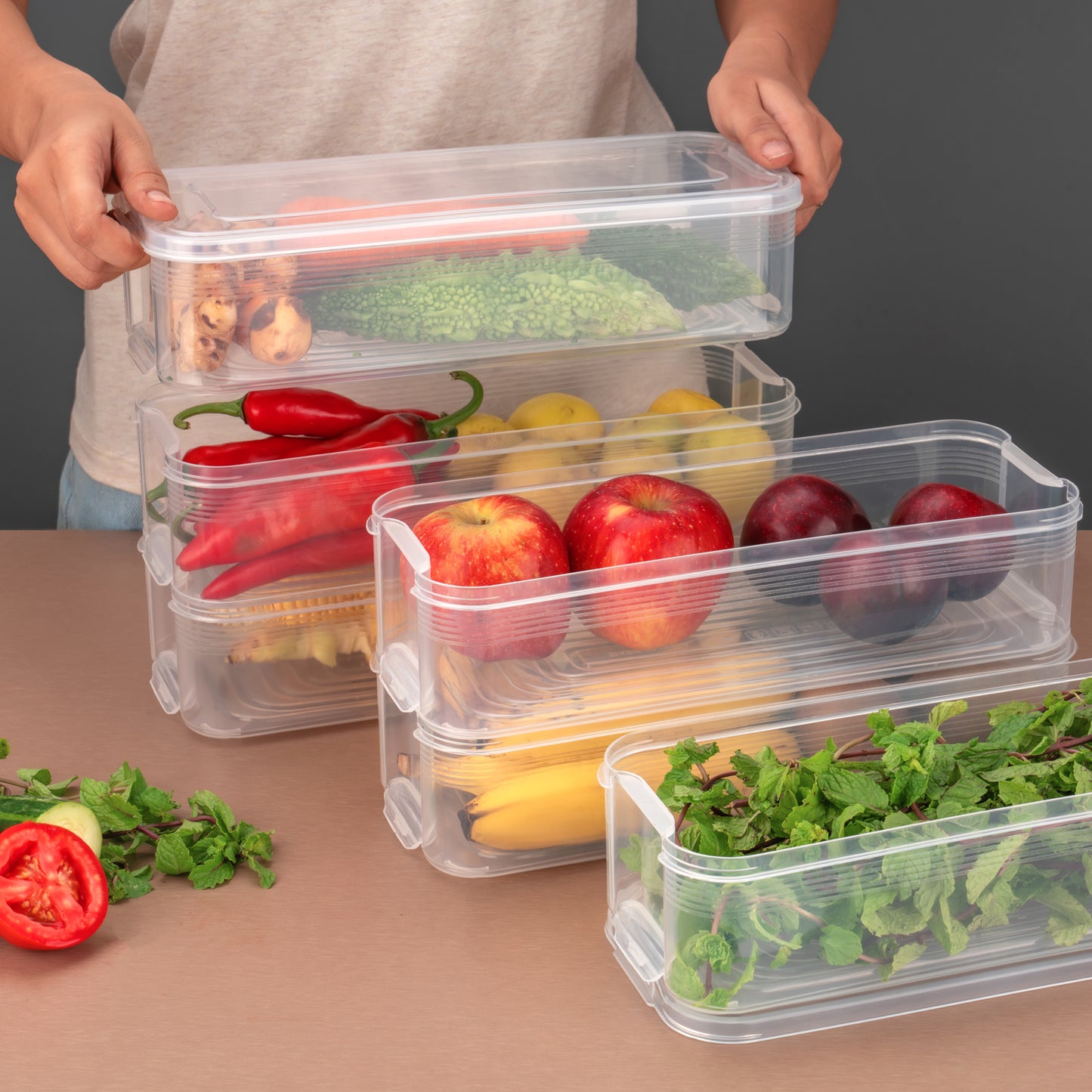 5595 3 Fridge Storage Container Fridge Organizer With Lid Stackable Fridge Storage Containers Plastic Freezer Storage Containers For Fish Meat Vegetables Fruits Pack Of 3pcs 1500ml Approx - warehousetech13