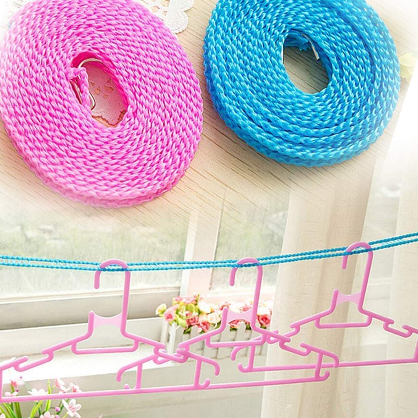 8861 3 Meters Windprood Anti-slip Clothes Washing Line Drying Nylon Rope With Hooks Durable Camping Clothesline Portable Clothes Drying Line Indoor Outdoor Laundry Storage For Travel Home Use (3 Mtr.) - warehousetech13