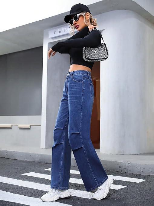 Women High Waisted Dark Blue Jeans - warehousetech13