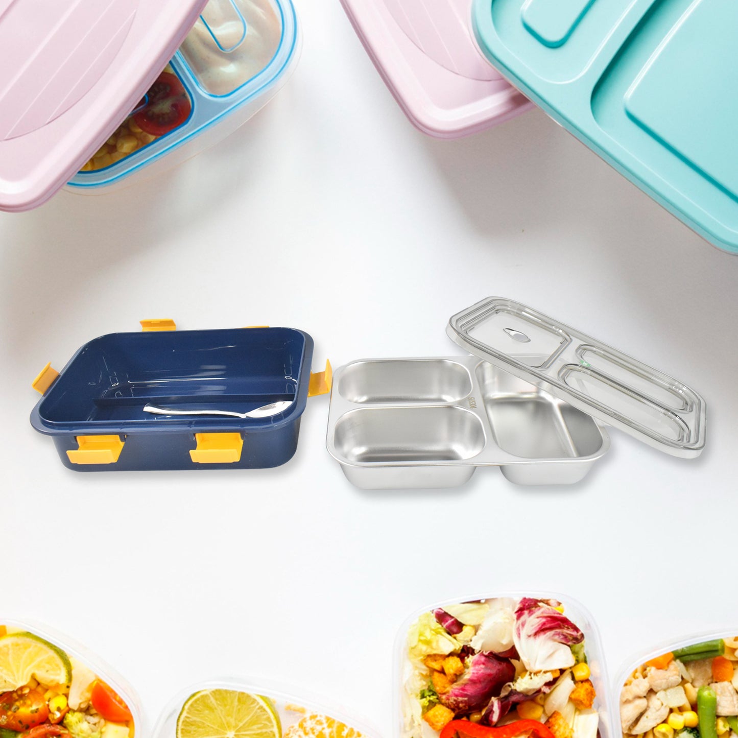 3 Compartment Transparent Stainless Steel Lunch Box For Kids - warehousetech13