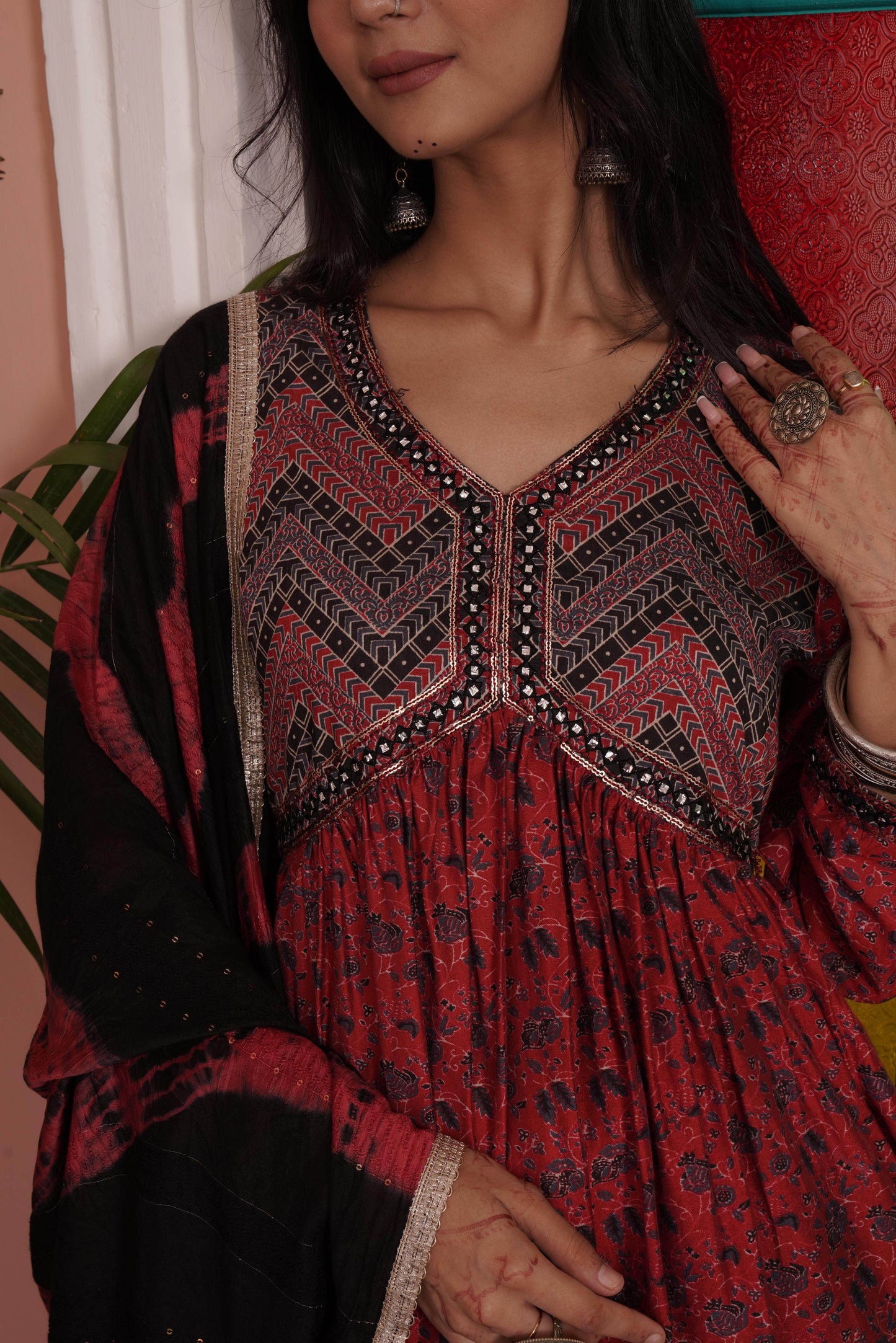 Kanishka Red Chanderi Kurta Set with Matching Dupatta - Perfect Ethnic Wear