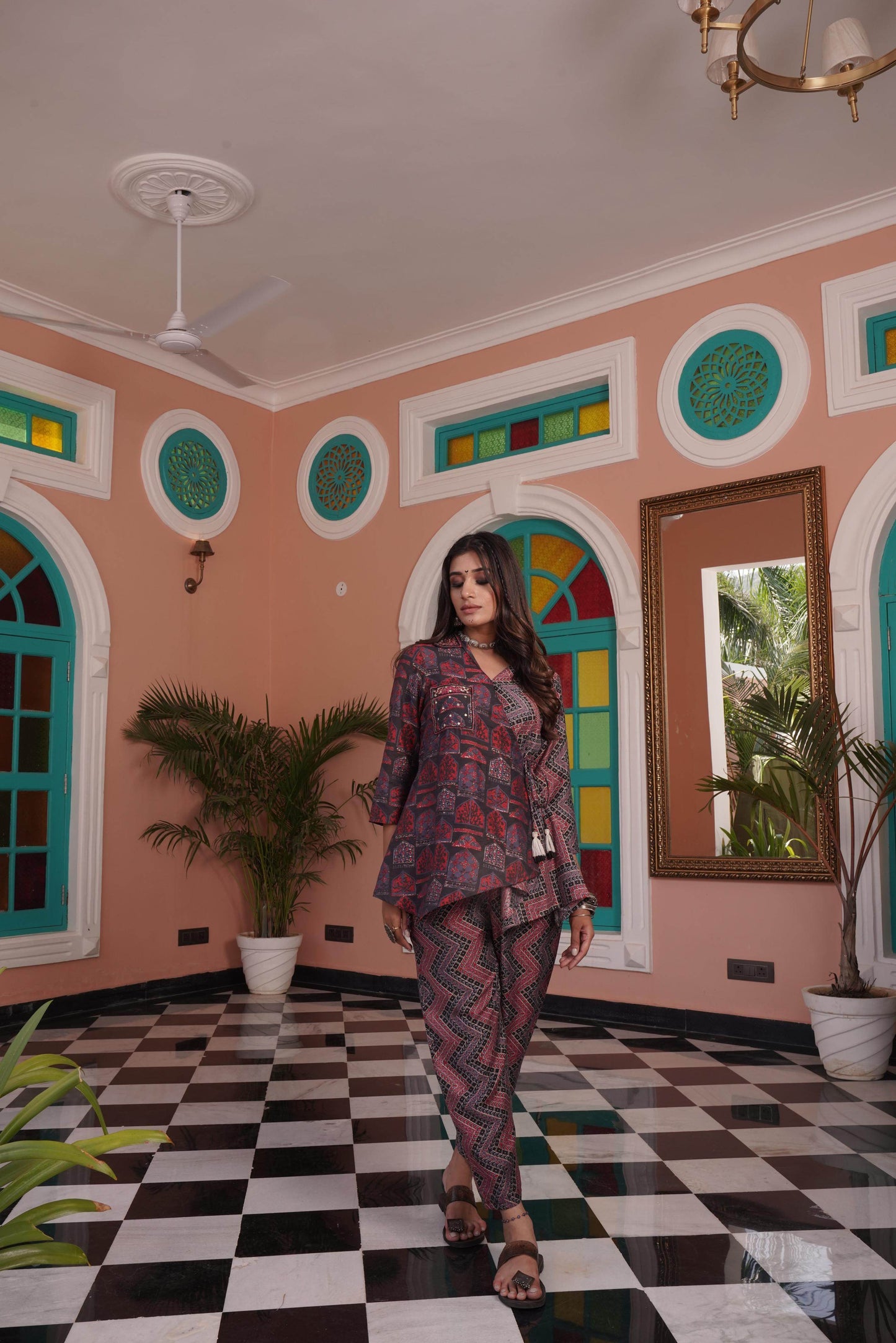 Atrangi Red Chanderi Co-Ord Set - Elegant Ethnic Wear with Intricate Khatwork Detailing