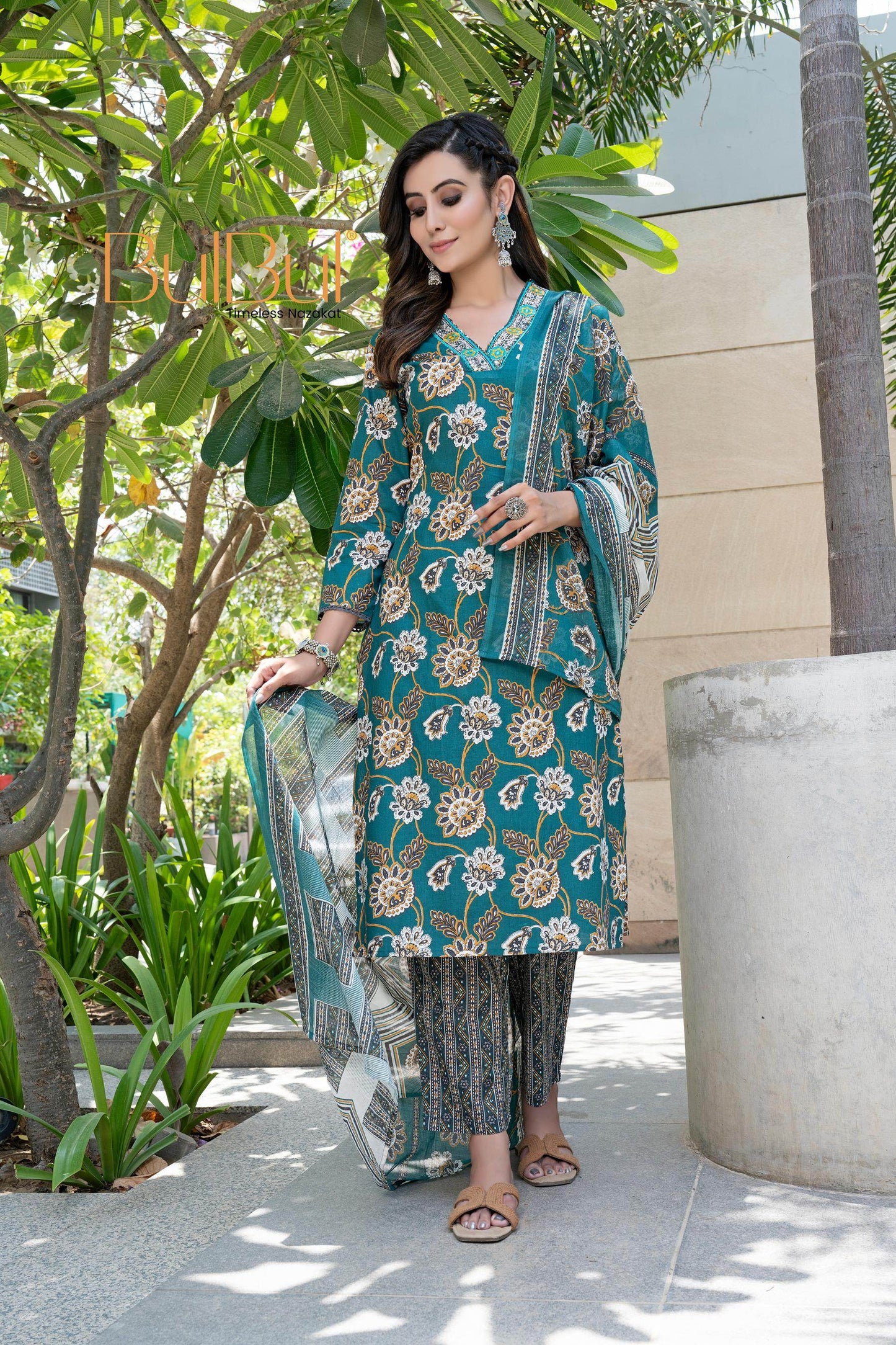 Stylish Cotton Kurta Set with Dupatta for Women – Elegant Black & Green Color Ethnic Wear