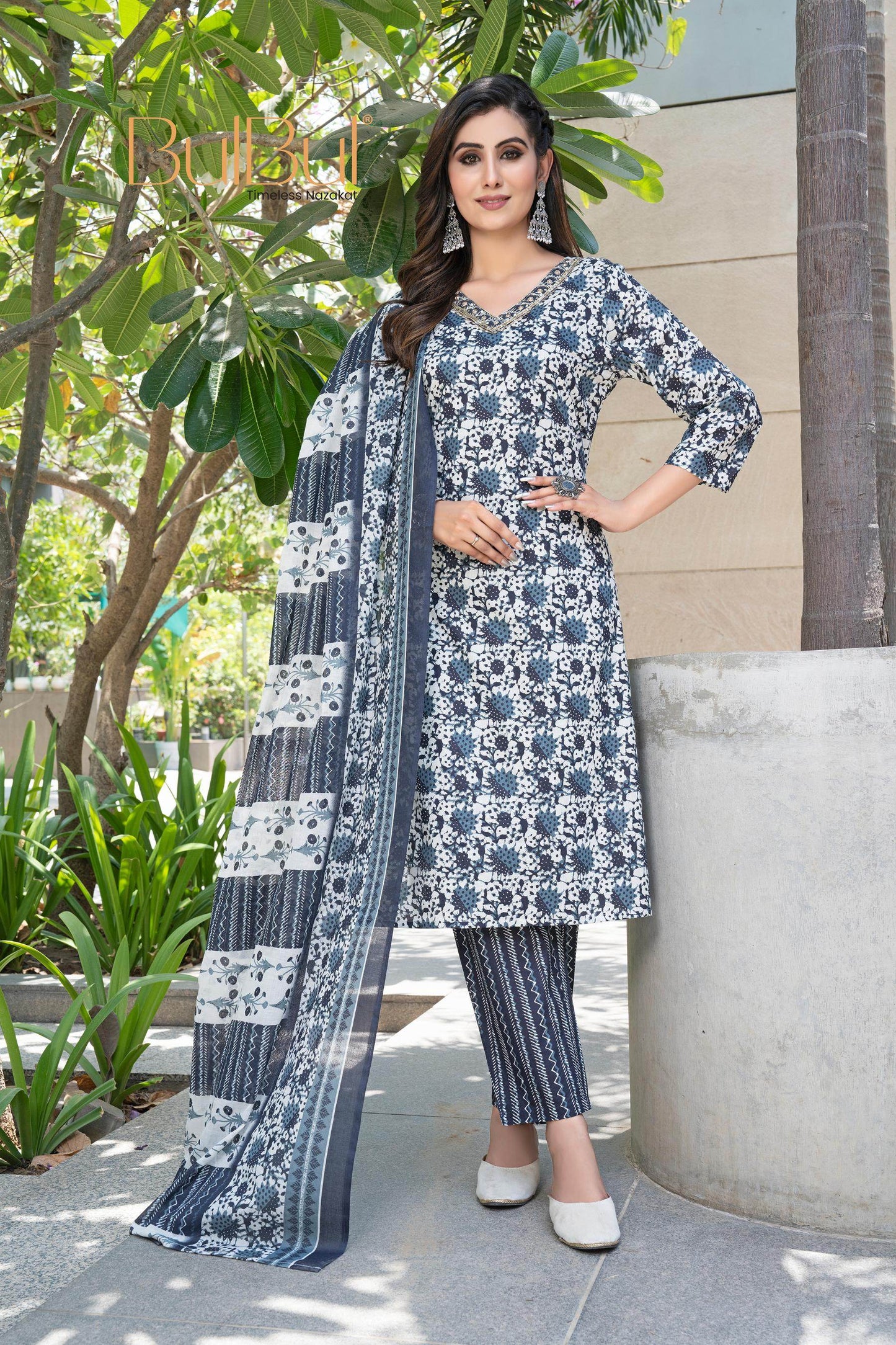 Stylish Cotton Kurta Set with Dupatta for Women – Elegant Navy & Wine Color Ethnic Wear