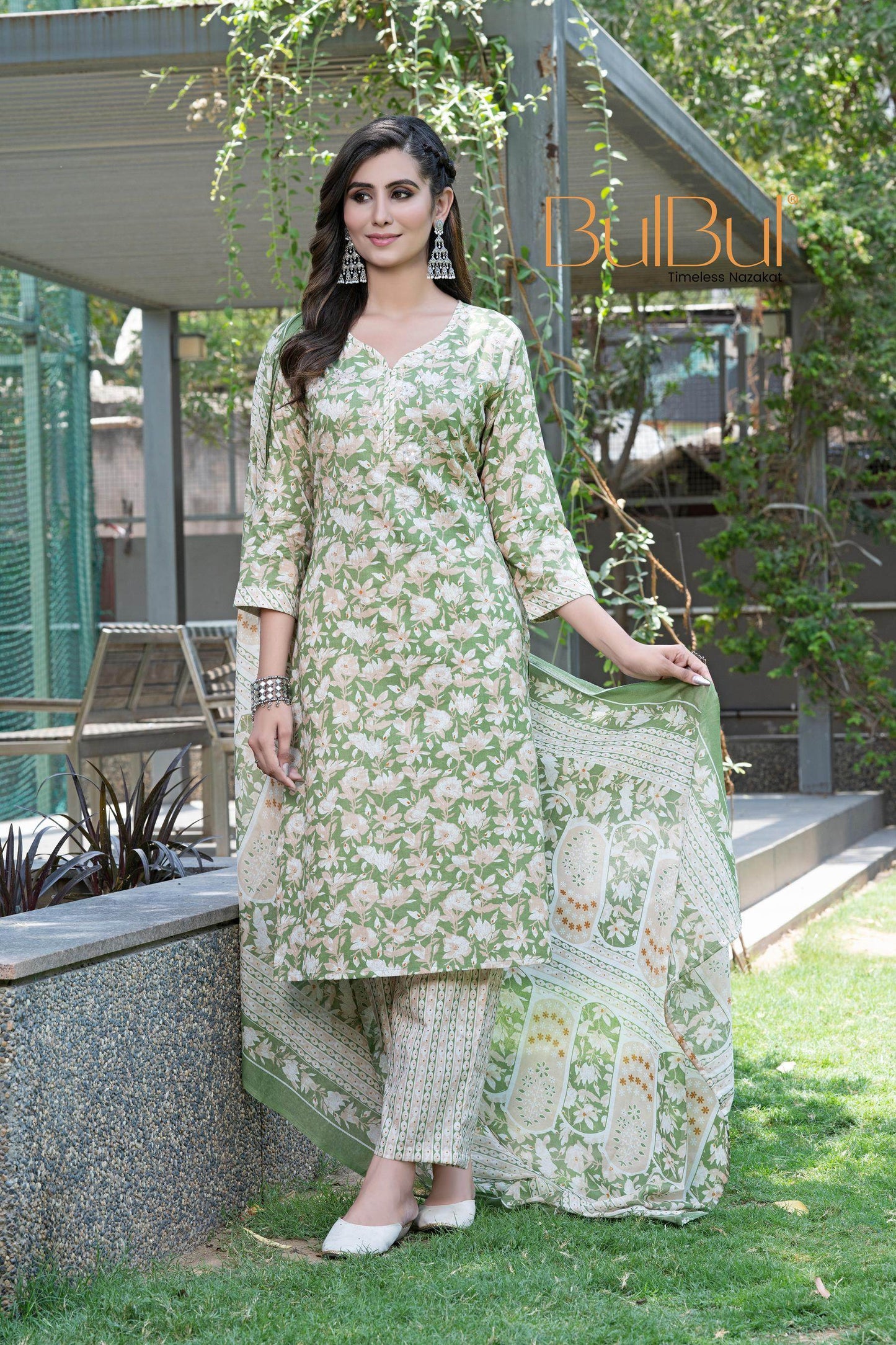Stylish Cotton Kurta Set with Dupatta for Women – Elegant Green & Red Color Ethnic Wear