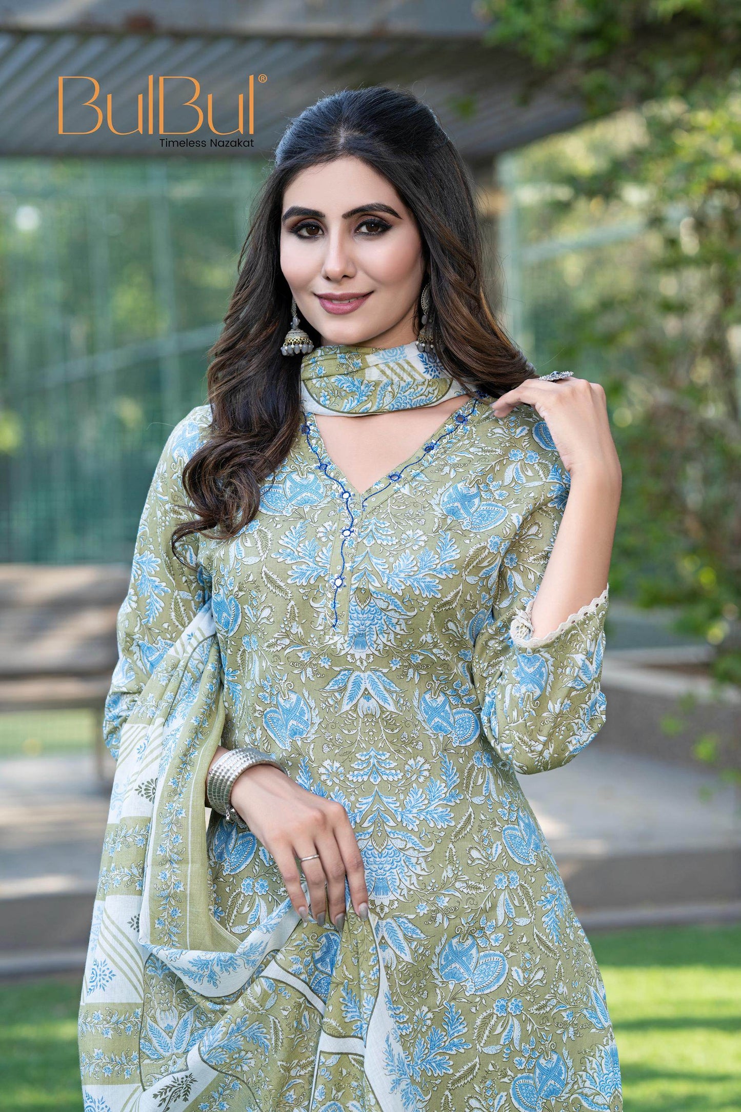 Stylish Cotton Kurta Set with Dupatta for Women – Elegant Brown & Green Color Ethnic Wear