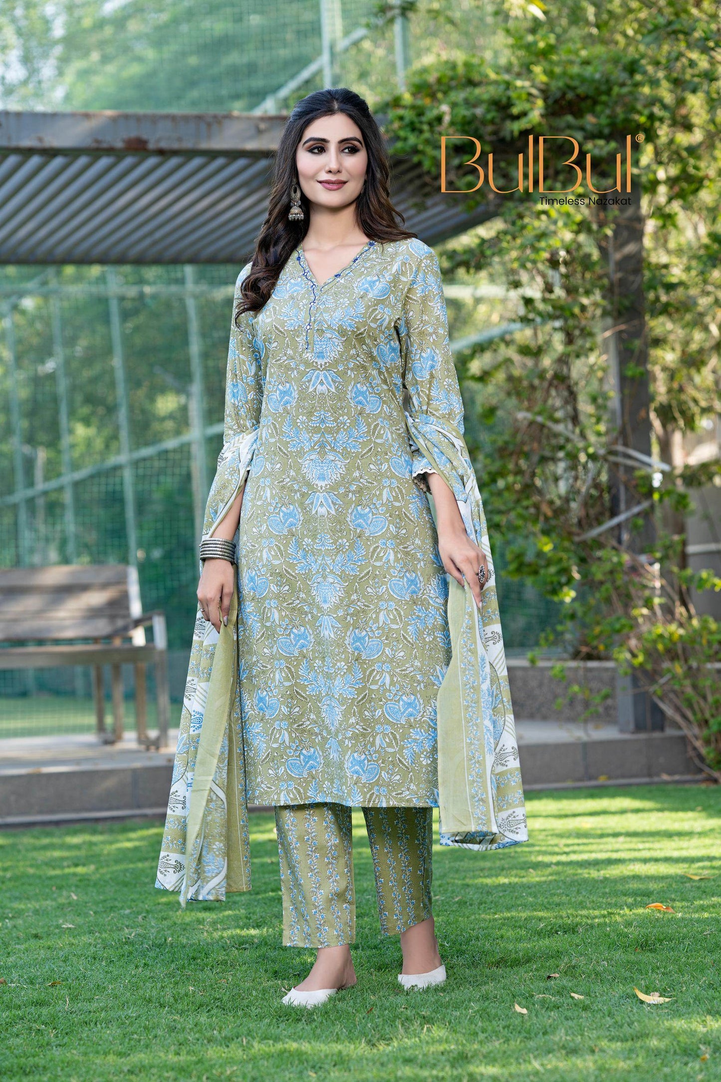 Stylish Cotton Kurta Set with Dupatta for Women – Elegant Brown & Green Color Ethnic Wear