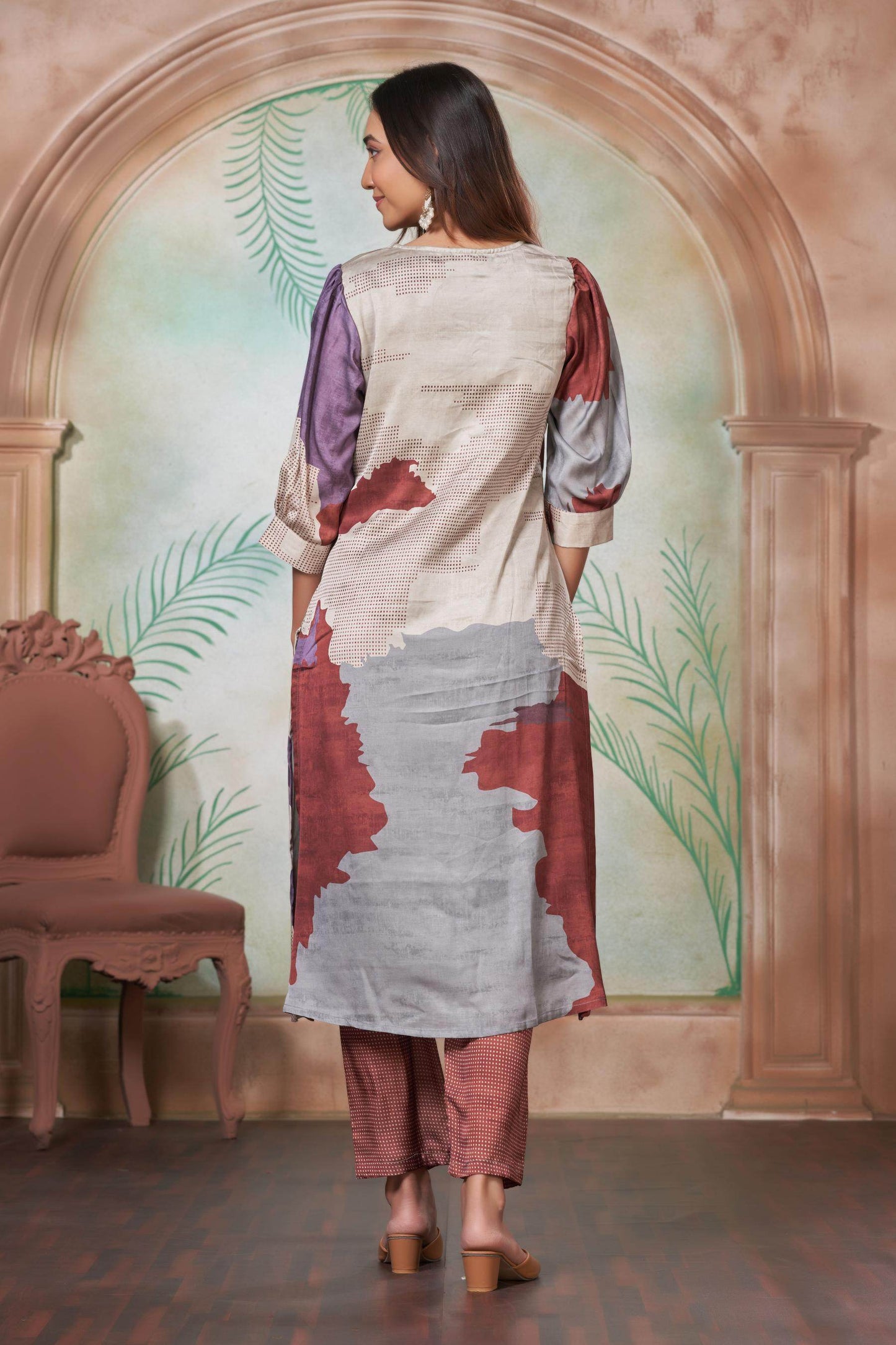 Tanya Silk Kurta Set in Purple & Pink – Soft Satin Fabric