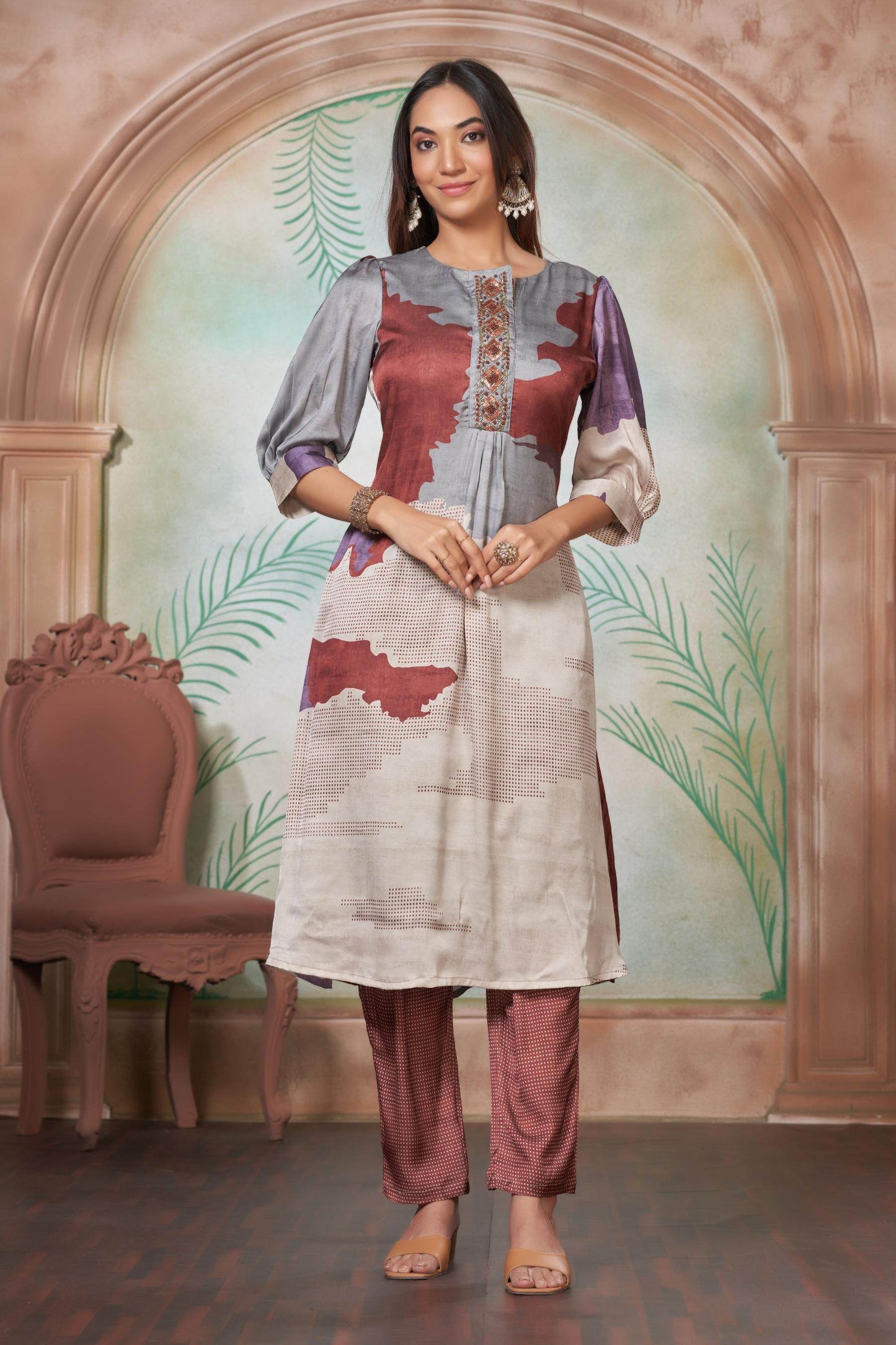 Tanya Silk Kurta Set in Purple & Pink – Soft Satin Fabric