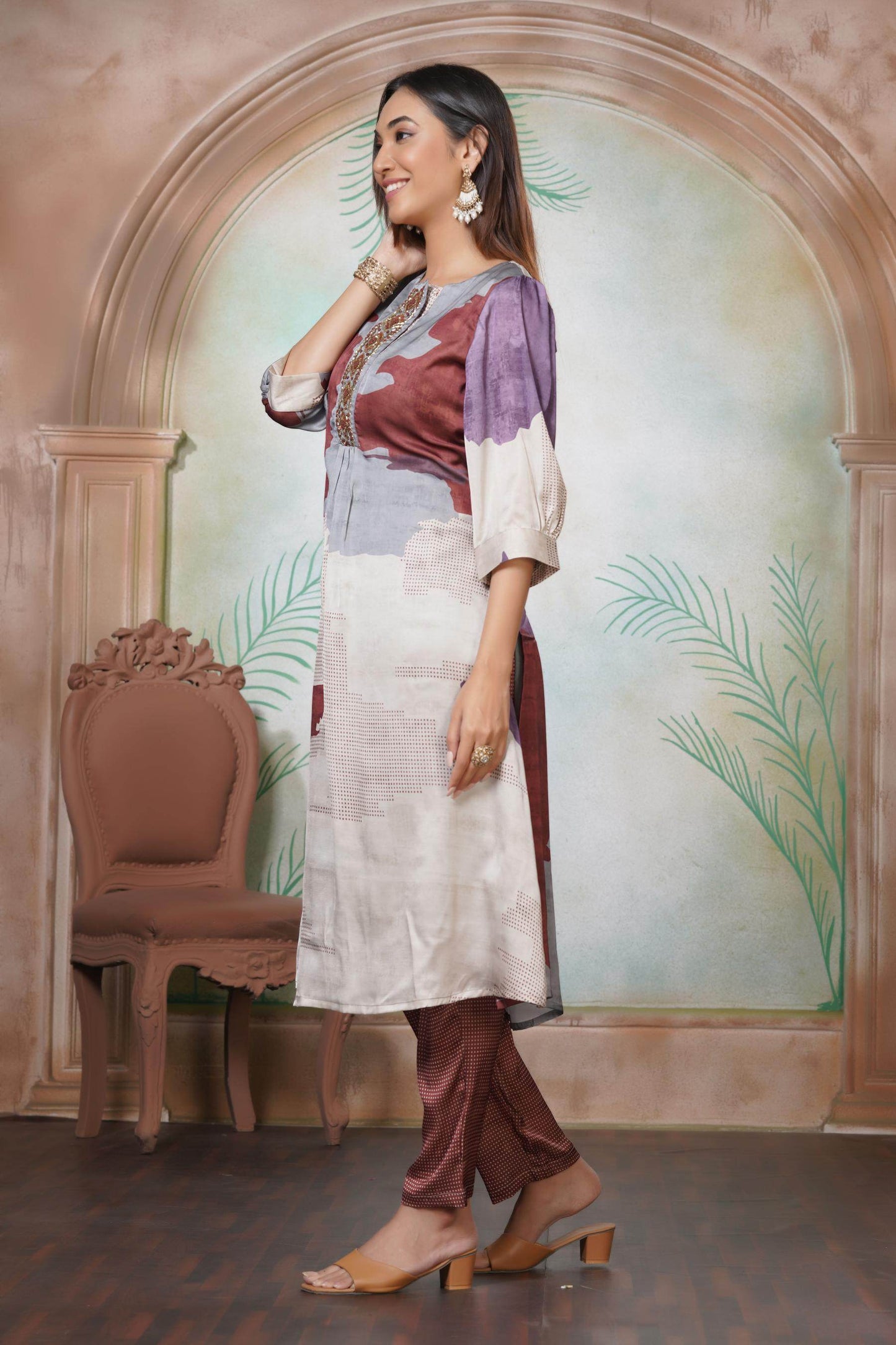 Tanya Silk Kurta Set in Purple & Pink – Soft Satin Fabric