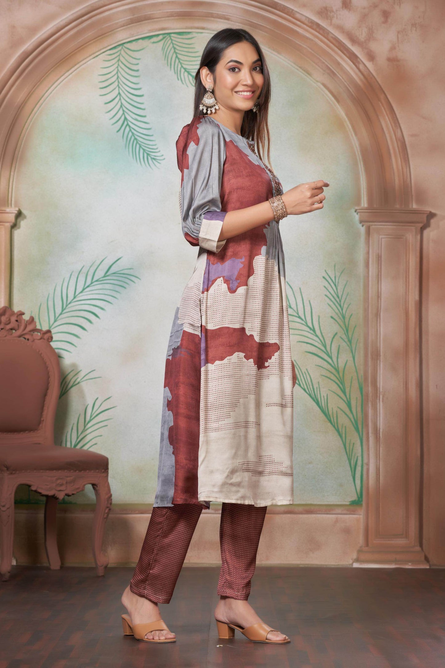 Tanya Silk Kurta Set in Purple & Pink – Soft Satin Fabric