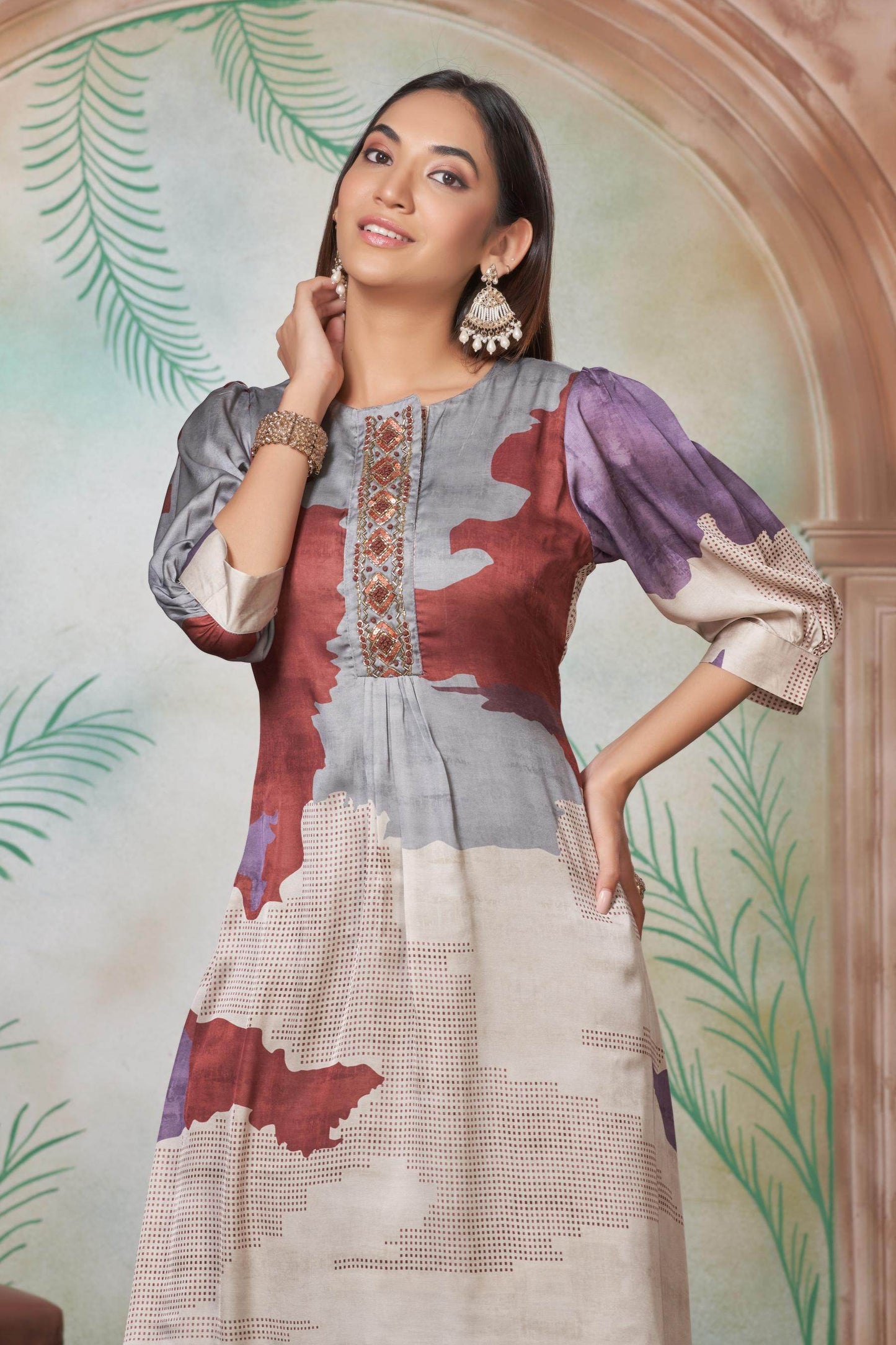Tanya Silk Kurta Set in Purple & Pink – Soft Satin Fabric