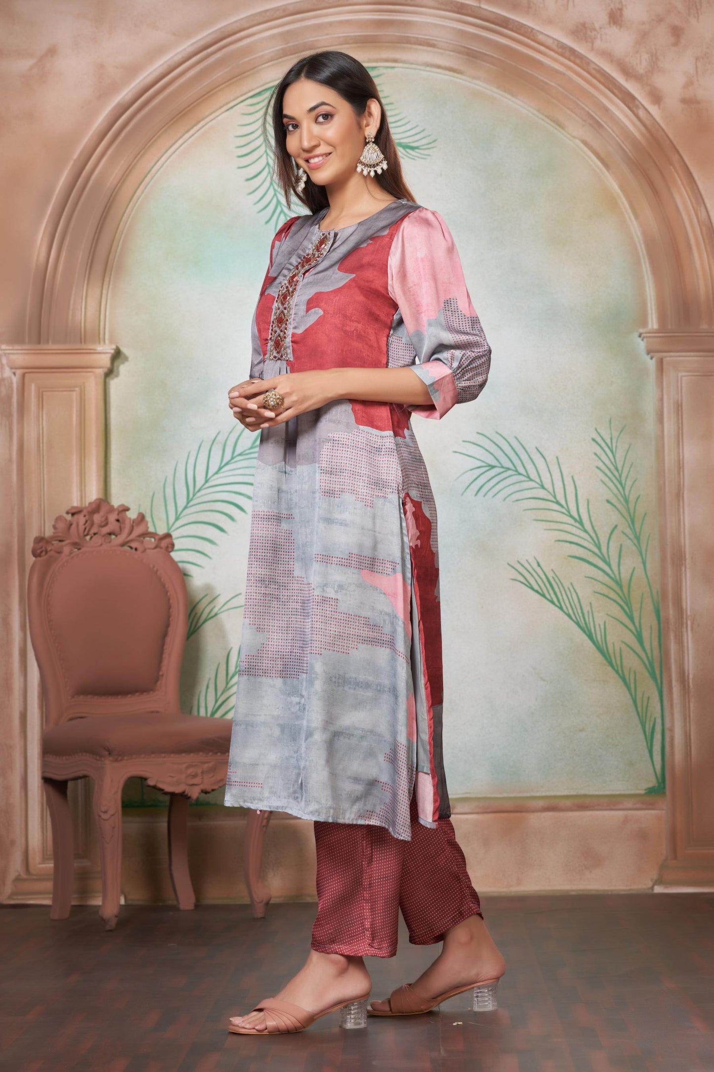 Tanya Silk Kurta Set in Purple & Pink – Soft Satin Fabric