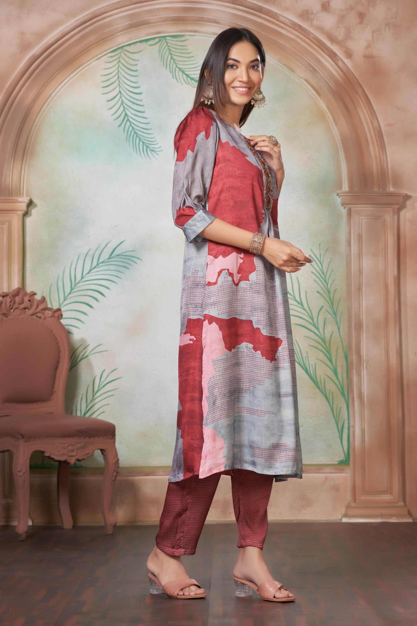 Tanya Silk Kurta Set in Purple & Pink – Soft Satin Fabric