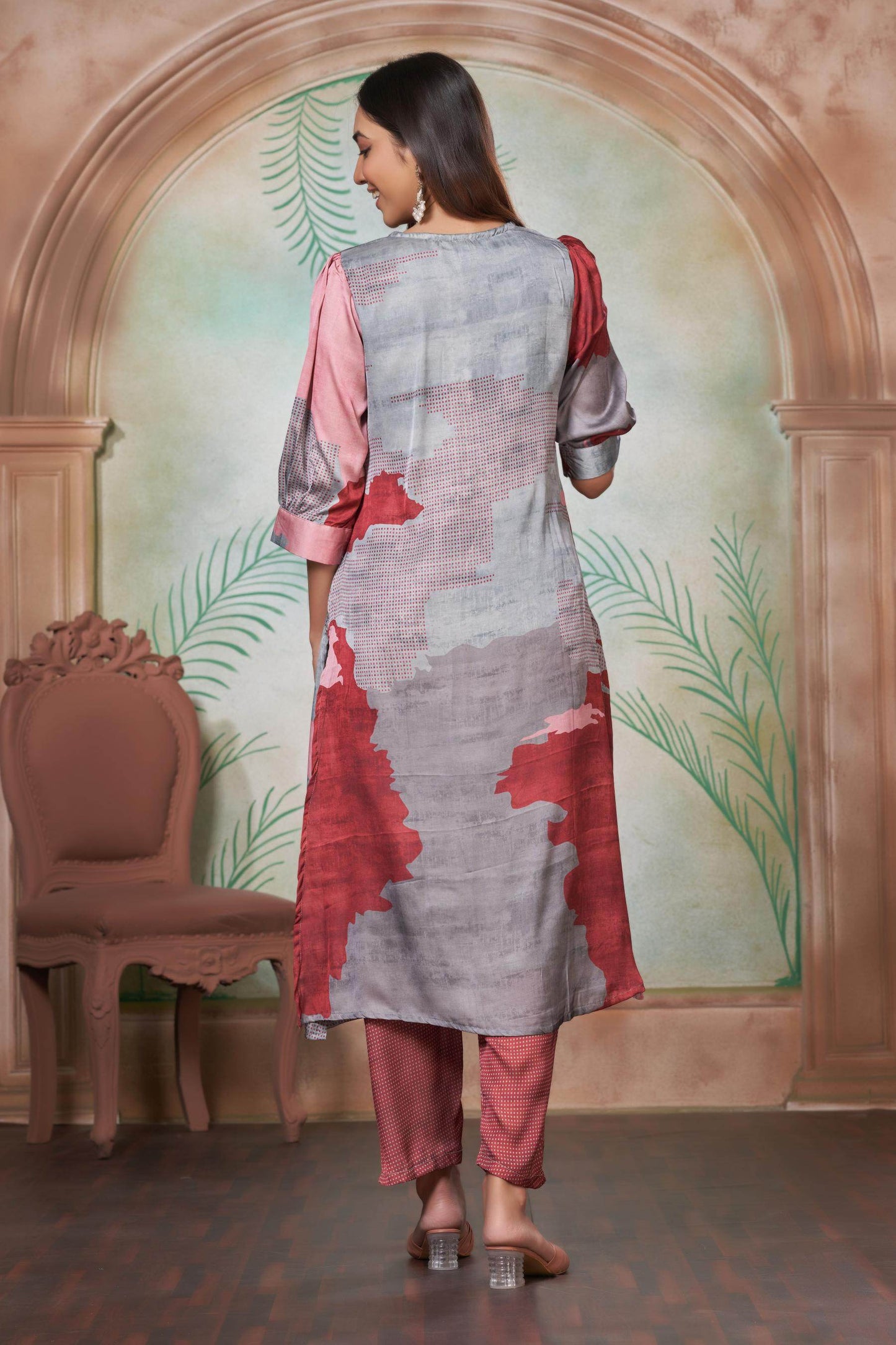 Tanya Silk Kurta Set in Purple & Pink – Soft Satin Fabric