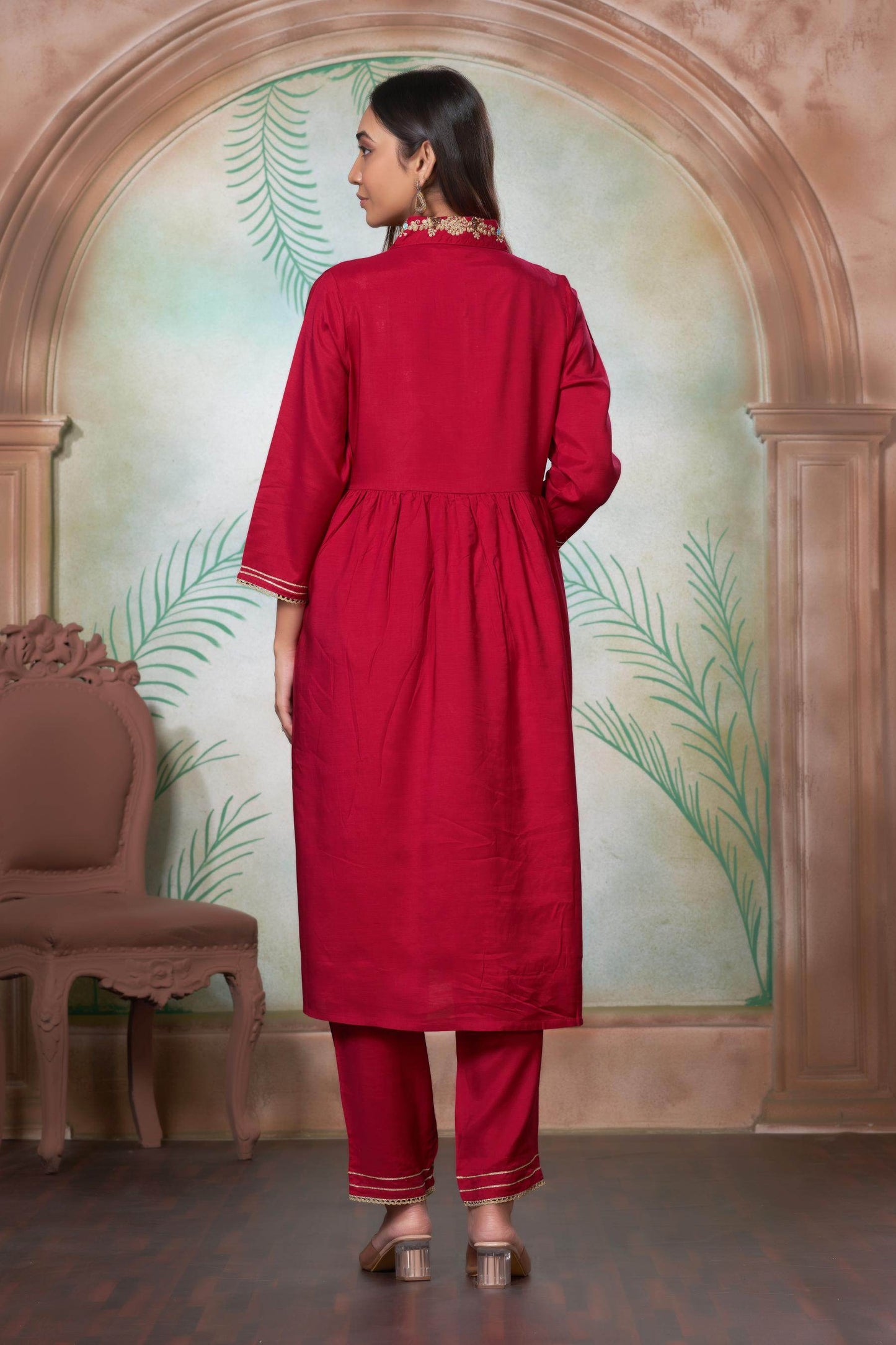 Himawari Muslin Kurta Set - Fuschia & Mustard Women's Ethnic Suit with Dupatta