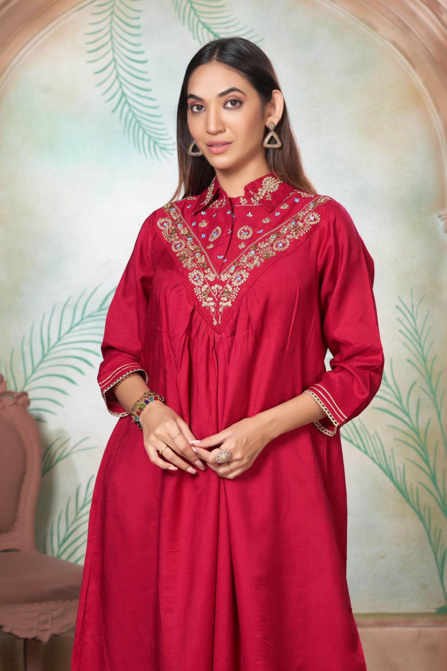 Himawari Muslin Kurta Set - Fuschia & Mustard Women's Ethnic Suit with Dupatta