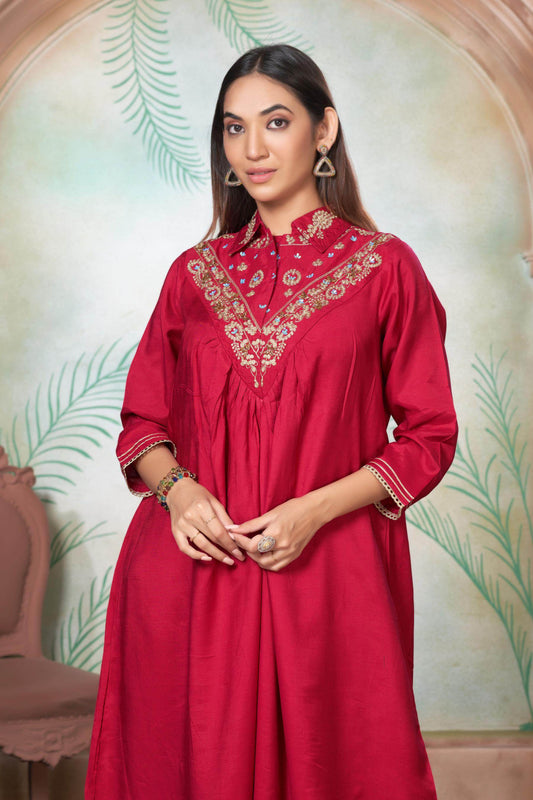 Himawari Muslin Kurta Set - Fuschia & Mustard Women's Ethnic Suit with Dupatta