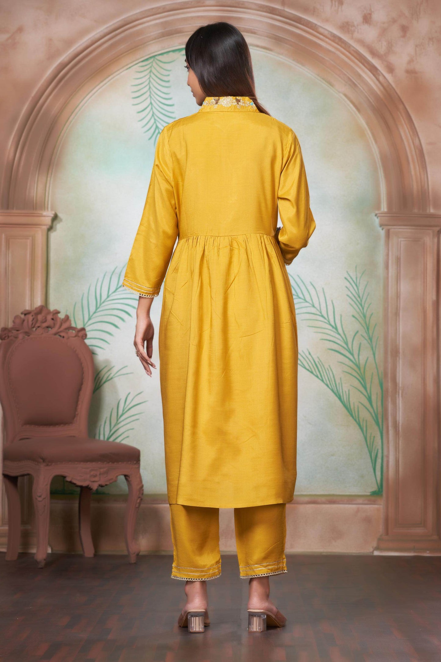 Himawari Muslin Kurta Set - Fuschia & Mustard Women's Ethnic Suit with Dupatta