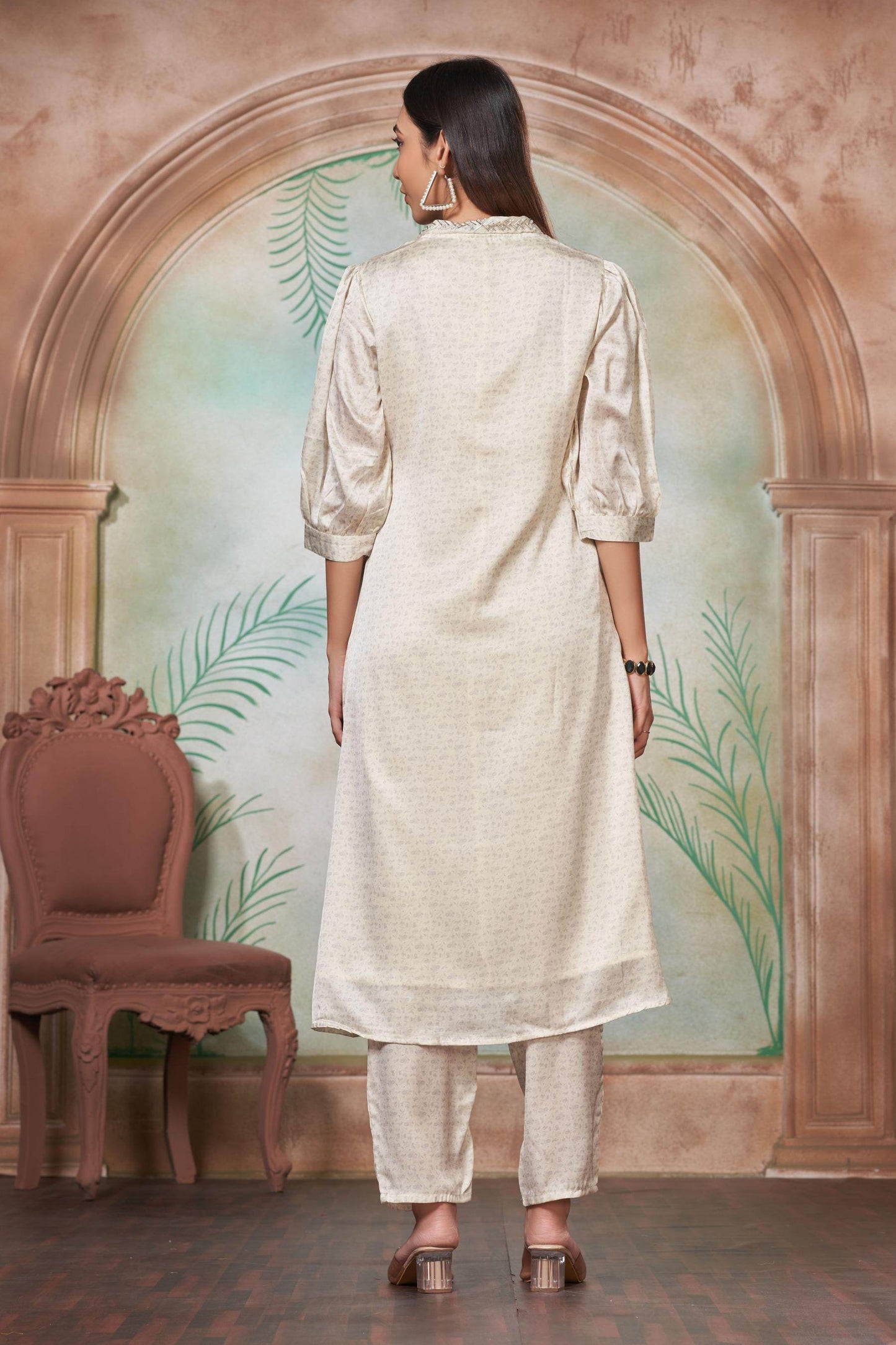 Reeva Silk White and Lavender Kurta Set - Elegant Handcrafted Ethnic Wear