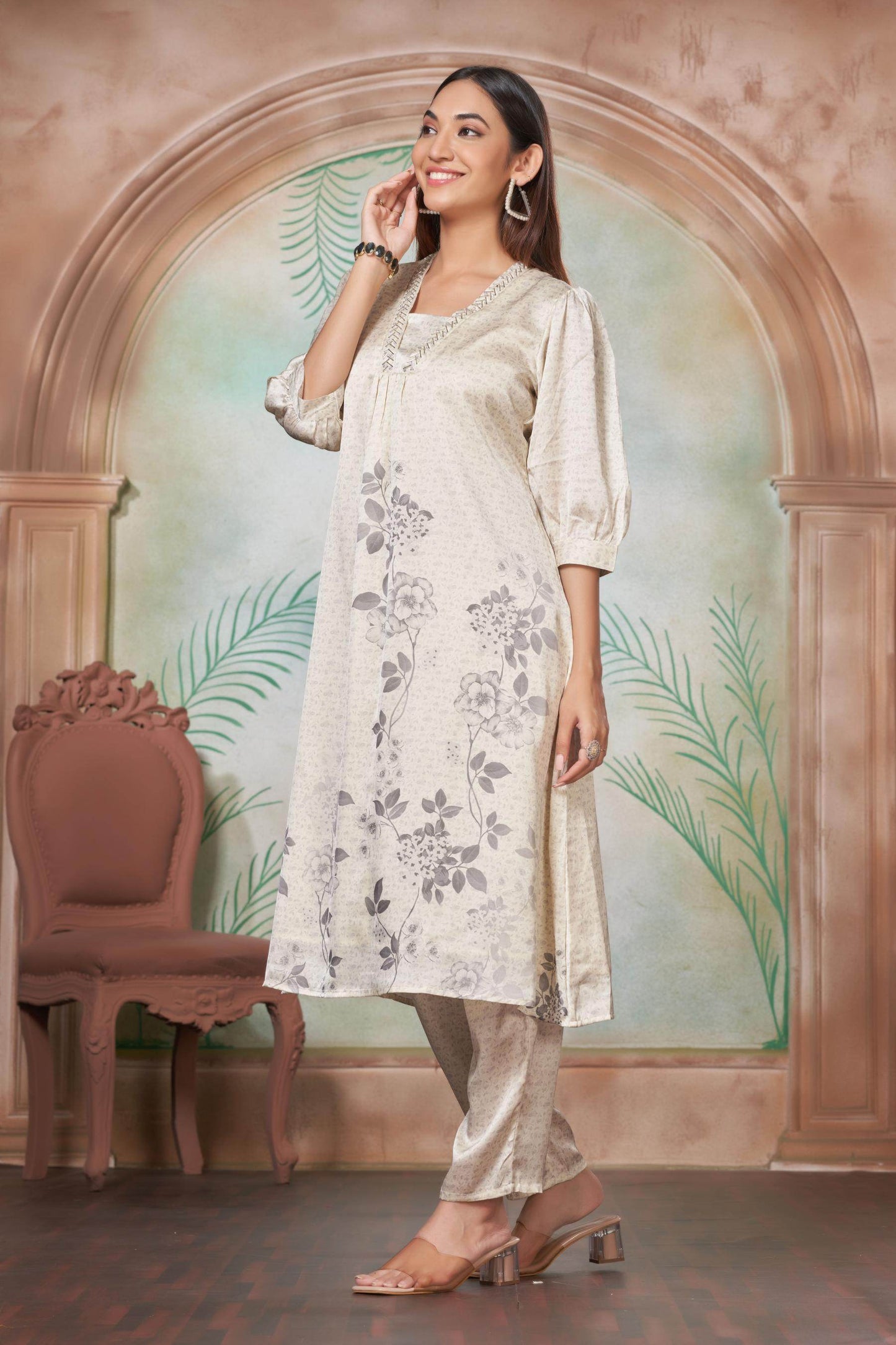 Reeva Silk White and Lavender Kurta Set - Elegant Handcrafted Ethnic Wear