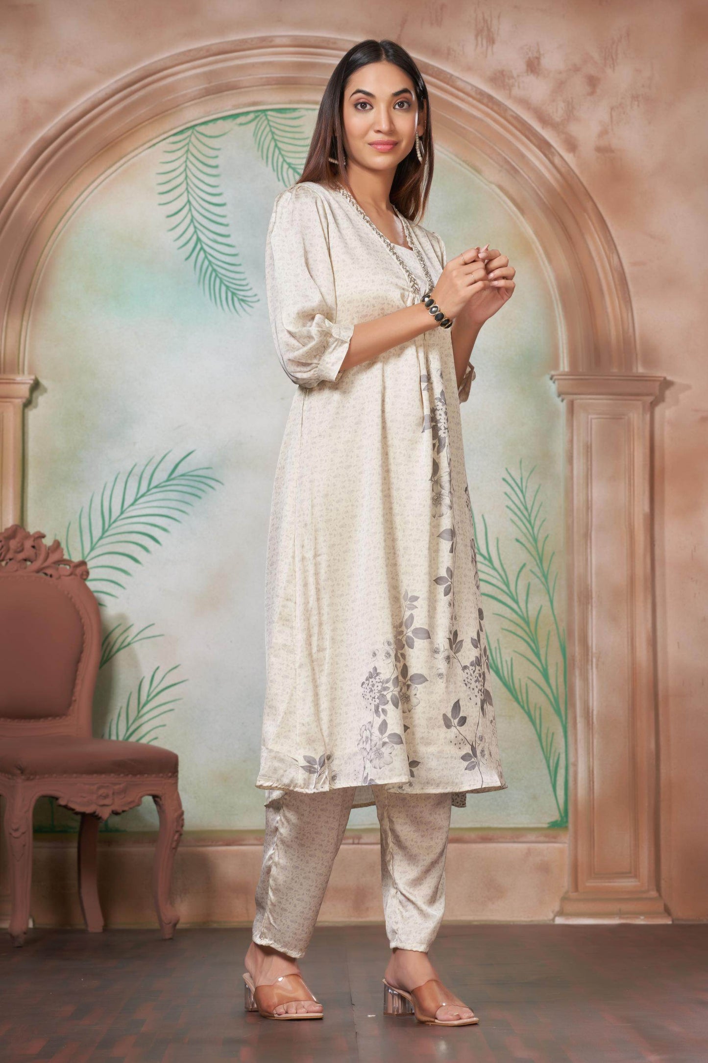 Reeva Silk White and Lavender Kurta Set - Elegant Handcrafted Ethnic Wear