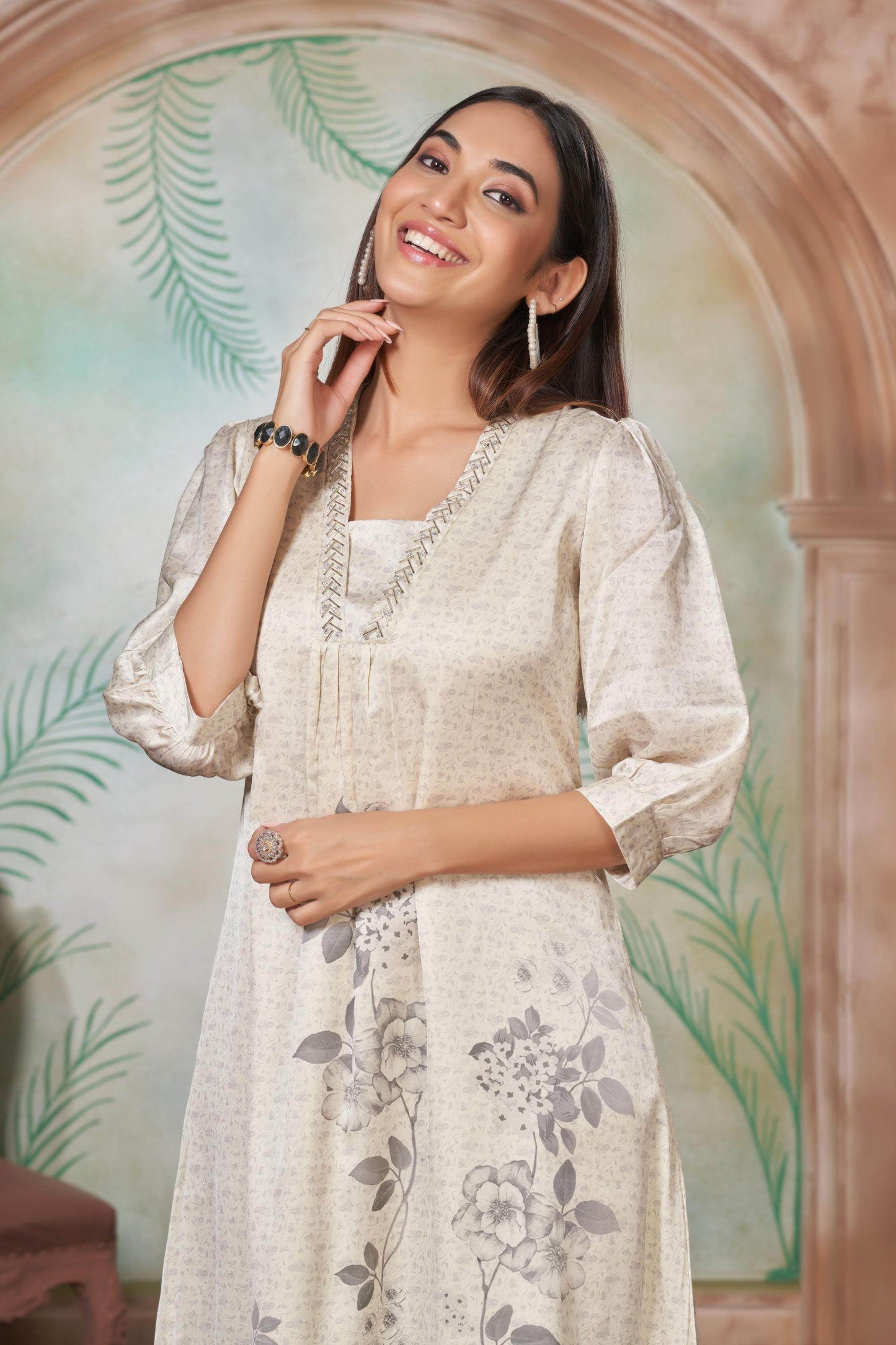 Reeva Silk White and Lavender Kurta Set - Elegant Handcrafted Ethnic Wear