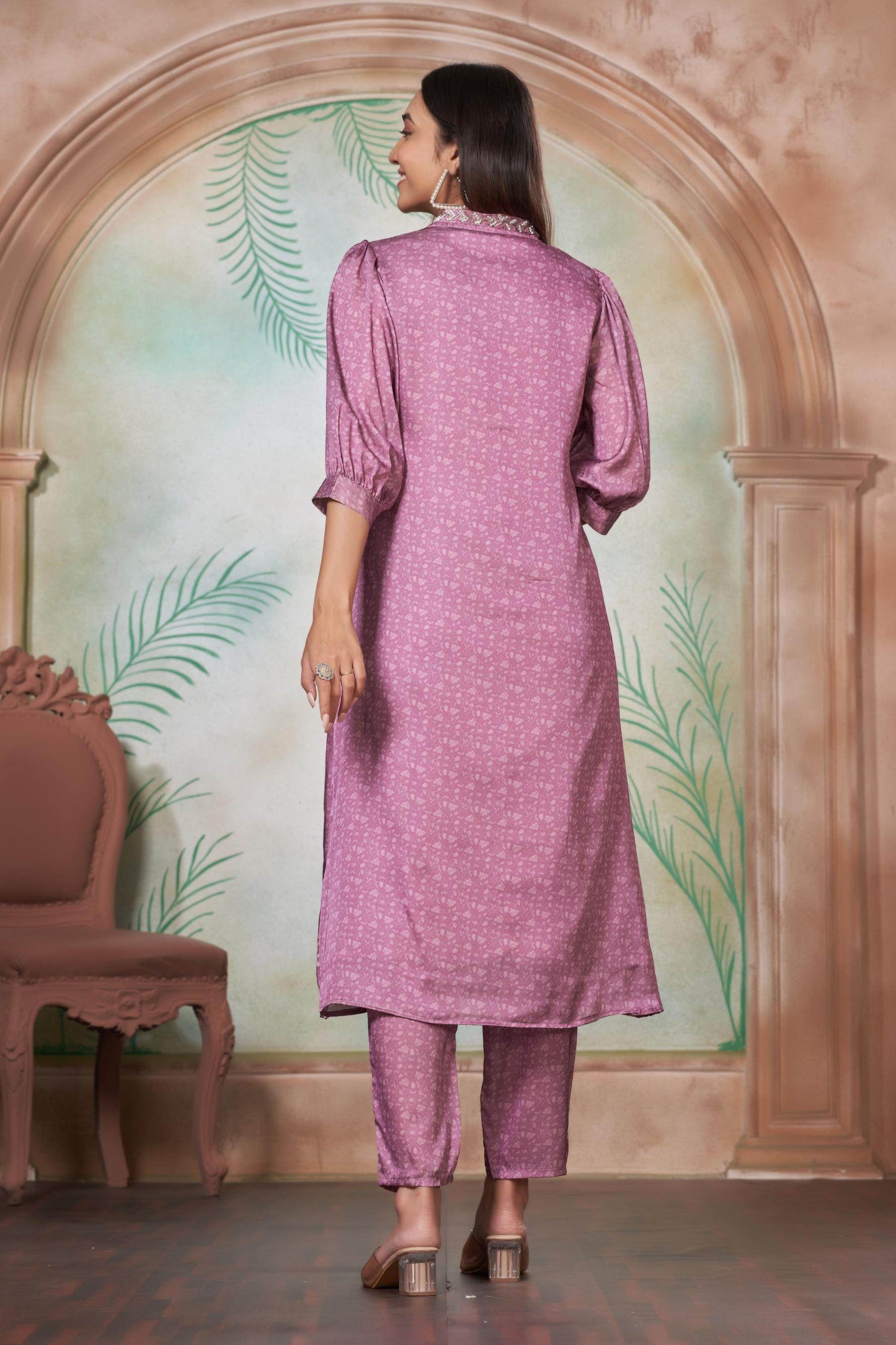 Reeva Silk White and Lavender Kurta Set - Elegant Handcrafted Ethnic Wear
