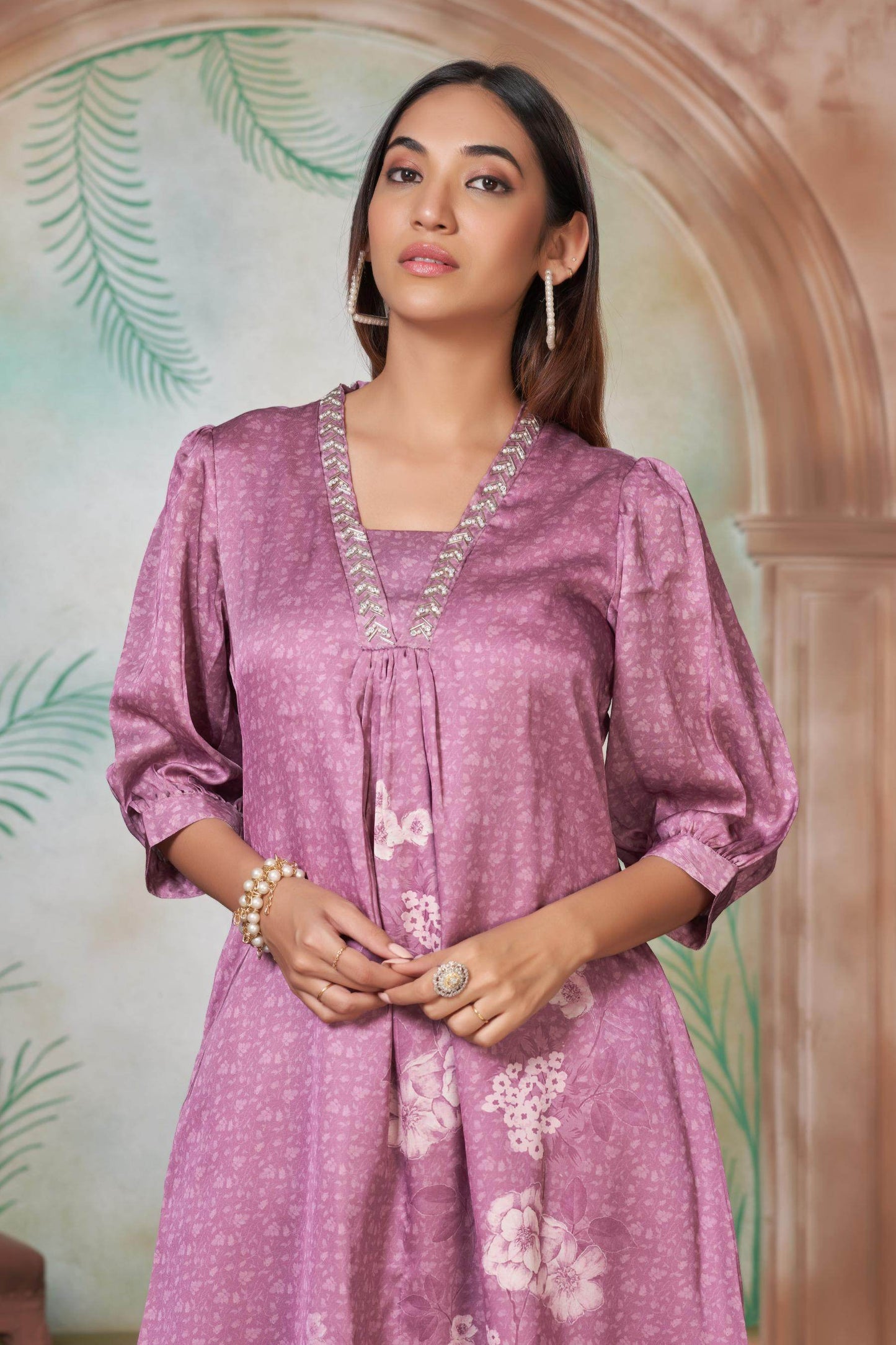 Reeva Silk White and Lavender Kurta Set - Elegant Handcrafted Ethnic Wear