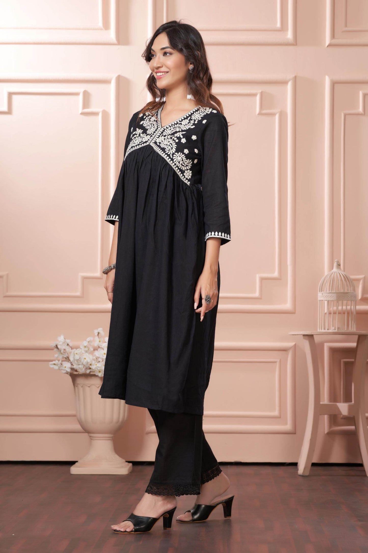 Akanksha Black Pure Cotton Kurta Set & Dupatta – Elegant Women’s Ethnic Wear