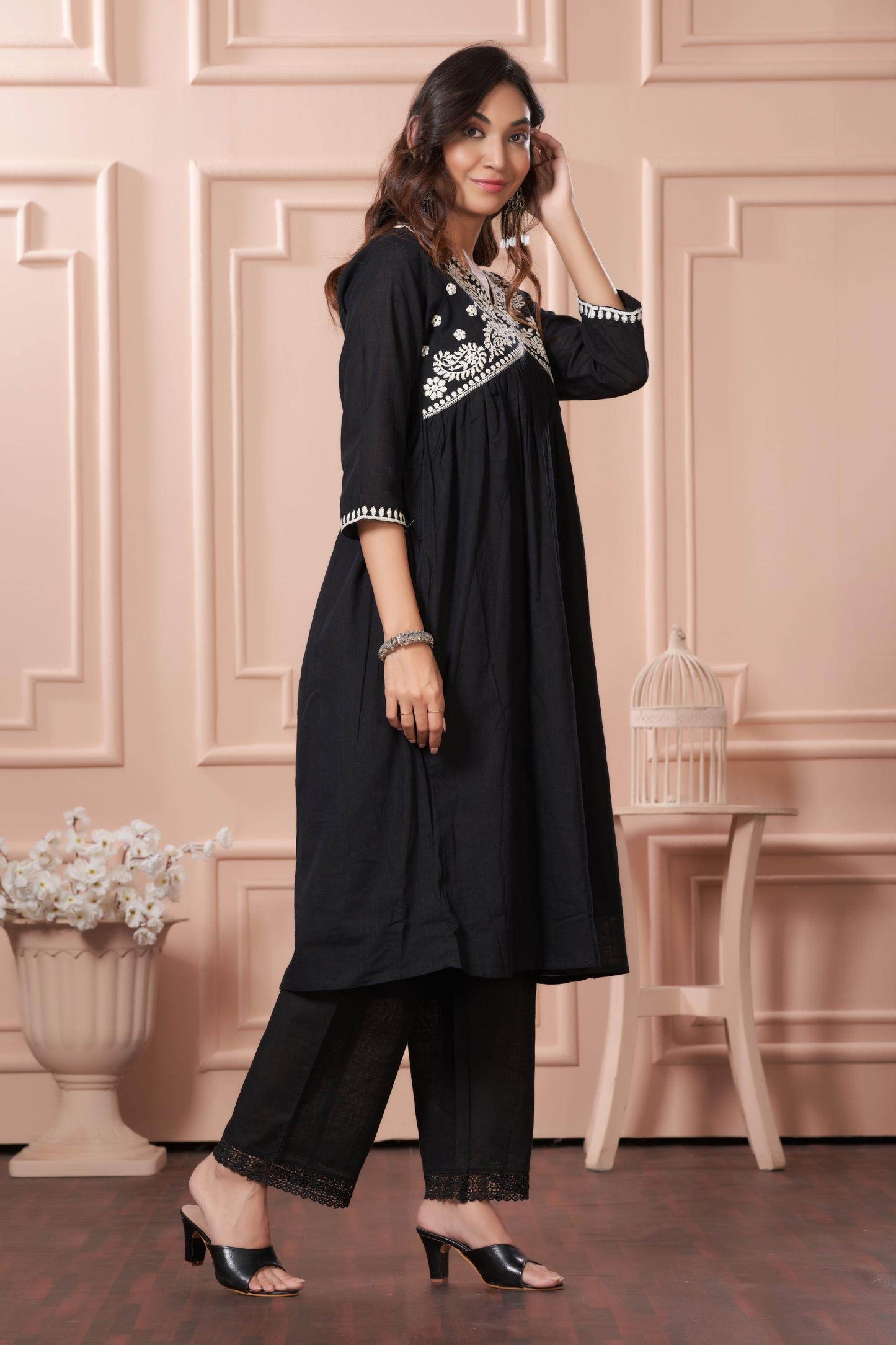 Akanksha Black Pure Cotton Kurta Set & Dupatta – Elegant Women’s Ethnic Wear