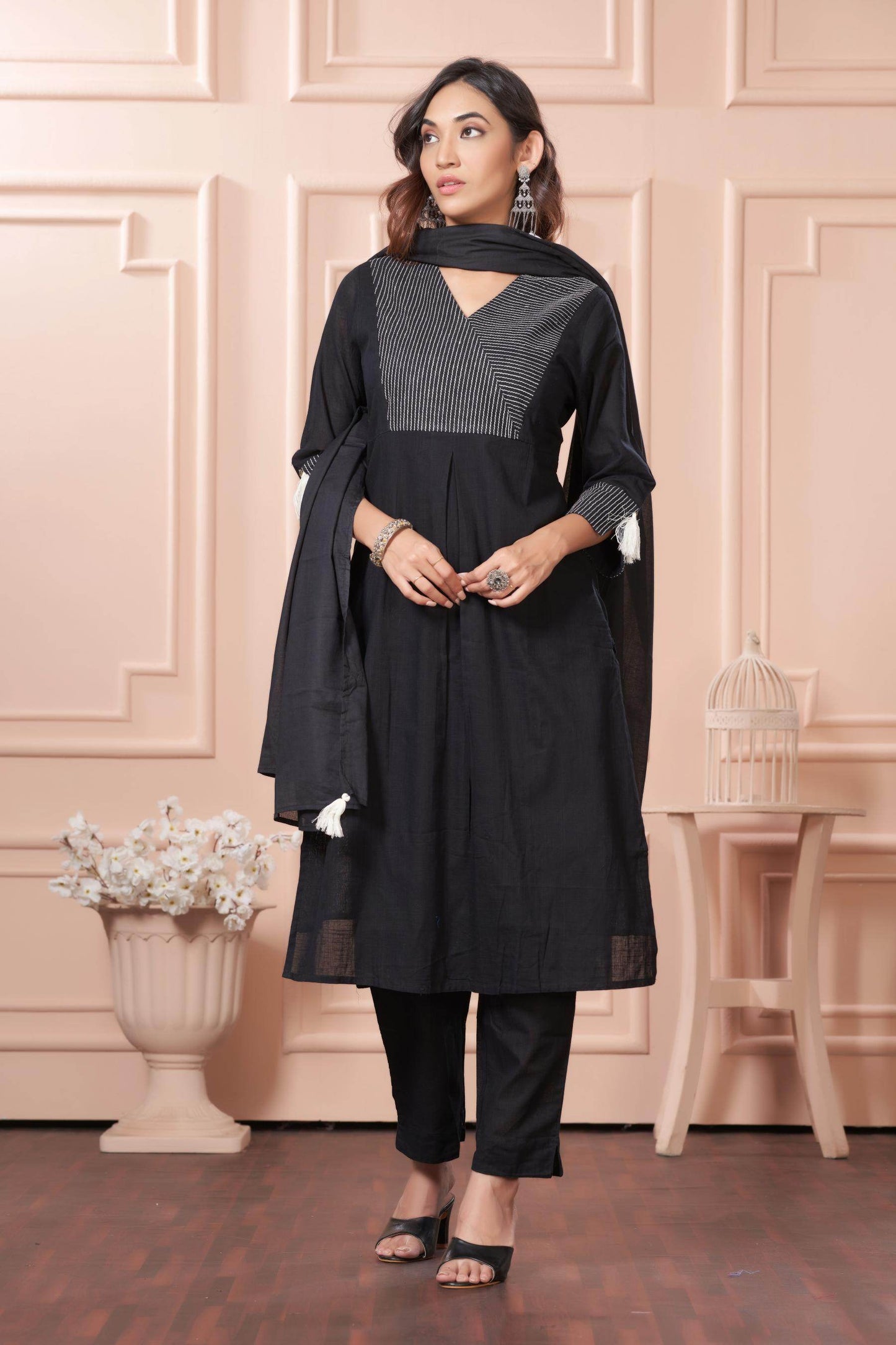 Khushi Black Cotton Kurta Set with Dupatta for Women – Elegant Ethnic Wear for All Occasions