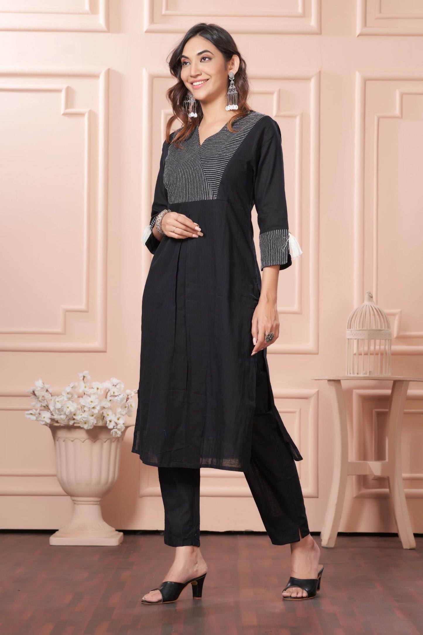 Khushi Black Cotton Kurta Set with Dupatta for Women – Elegant Ethnic Wear for All Occasions