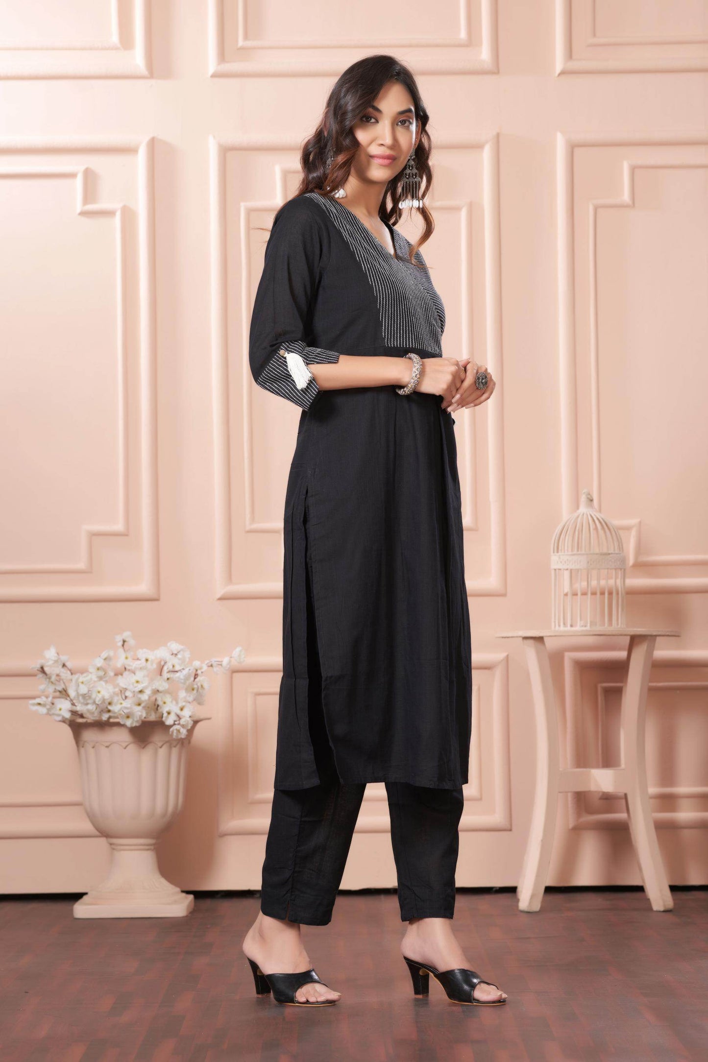 Khushi Black Cotton Kurta Set with Dupatta for Women – Elegant Ethnic Wear for All Occasions