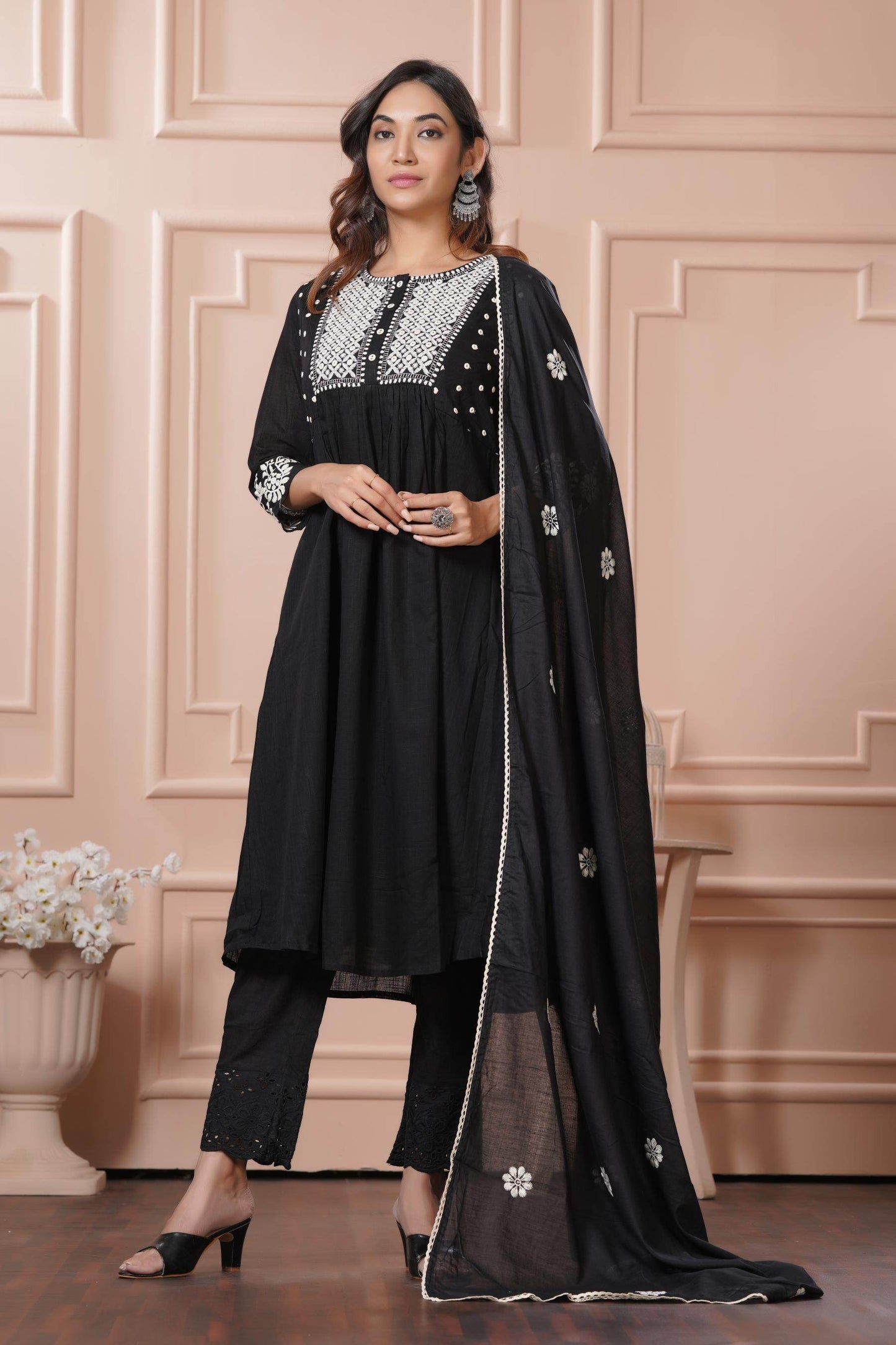 Abhilasha Cotton Black Kurta Set with Dupatta – Elegant Ethnic Wear for Women