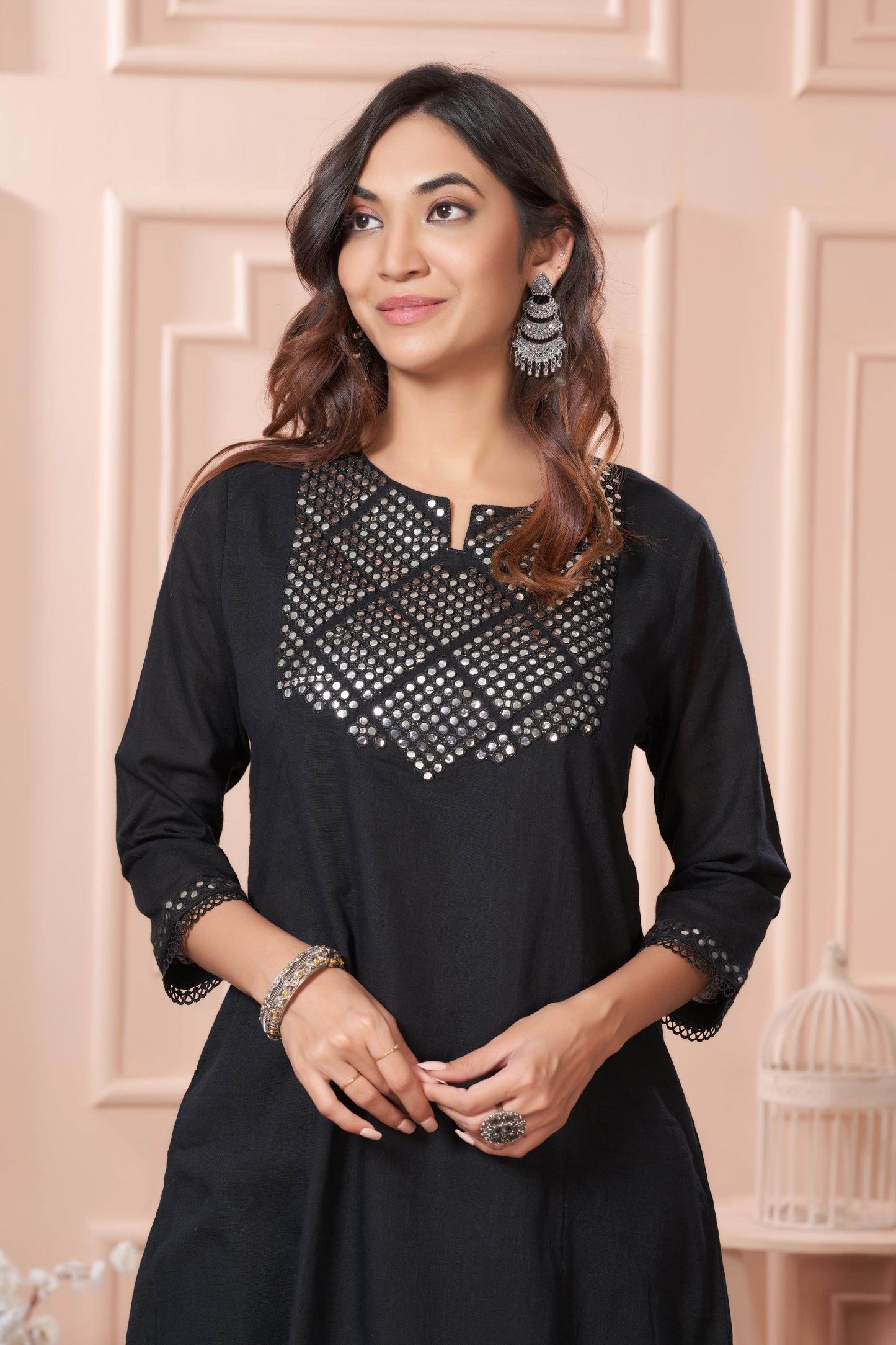 Elegant Maryam Black Cotton Kurta Set with Dupatta for Women