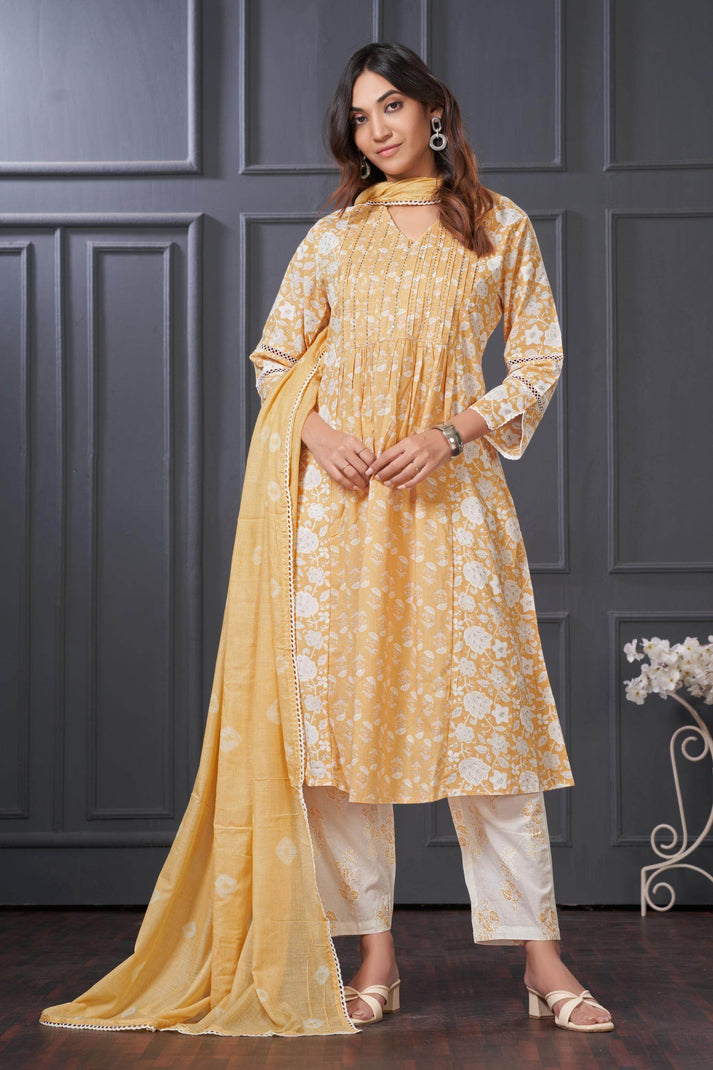 Sia Off White Cotton Kurta Set with Dupatta | Elegant Ethnic Wear for Women