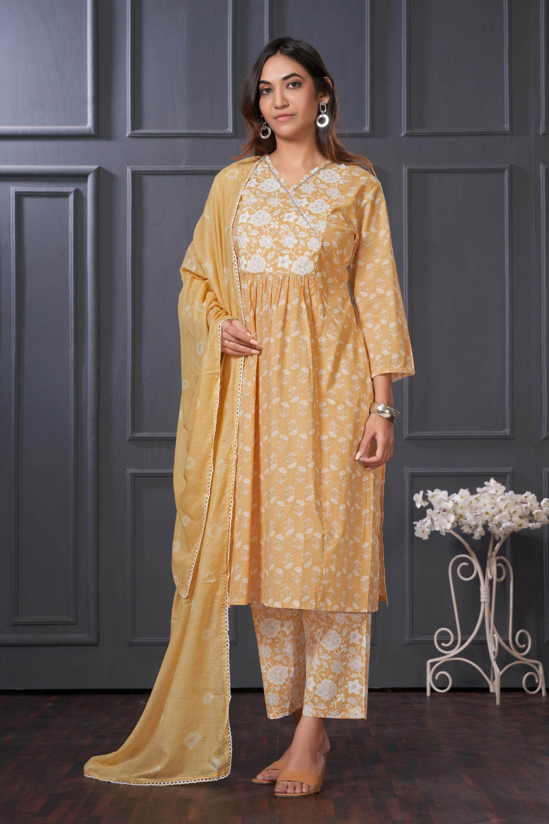 Gulfam Cotton Off-White Kurta Set with Dupatta for Women | Elegant Ethnic Wear